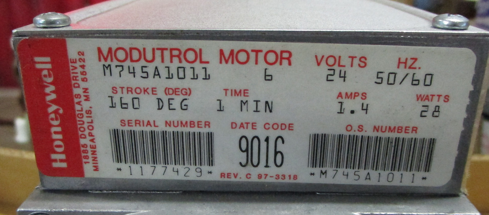 Honeywell Modutrol Motor M745A1011 24V 50/60Hz 28W 1.4Amp New Surplus H5