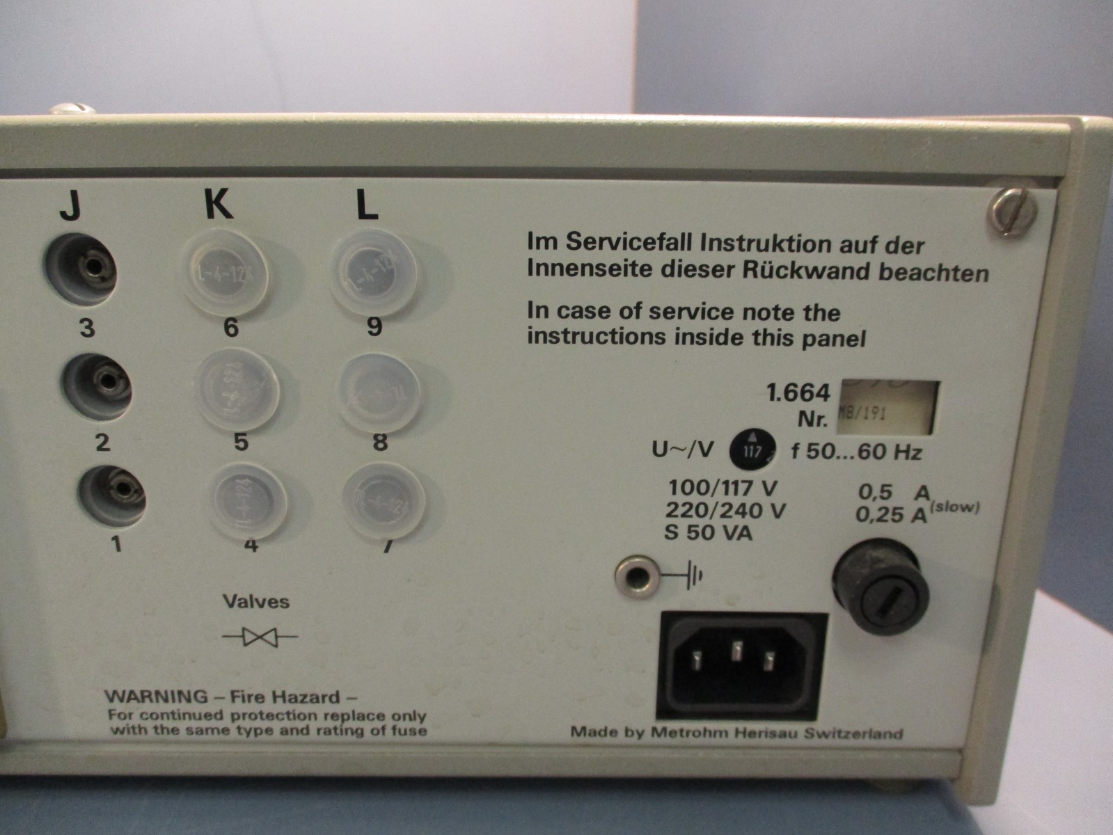 BRINKMANN 664 CONTROL UNIT METROHM 50-60Hz, 100/117V 220/24V S 50 VA, 0.5A 0.25A