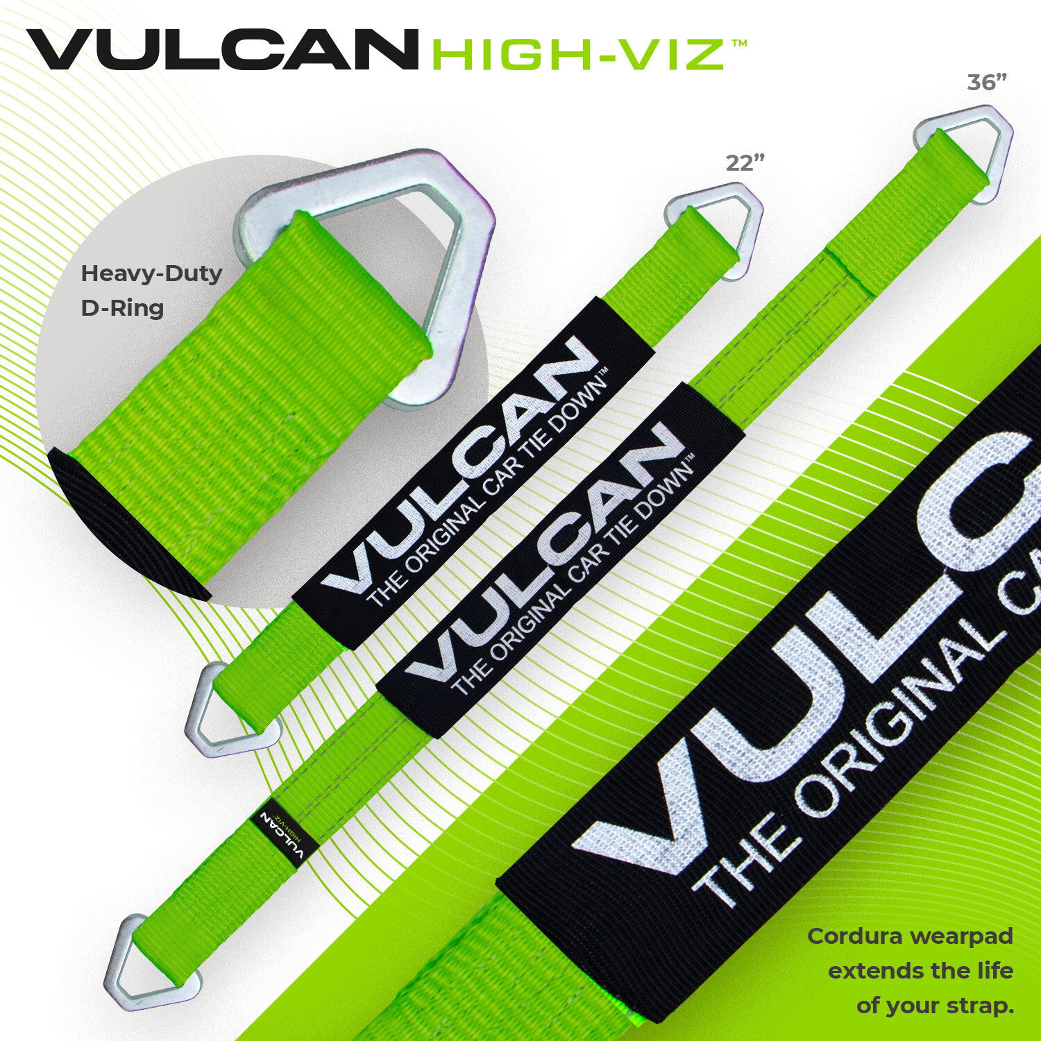 VULCAN High-Viz Reflective Axle Strap Tie Down Kit – Wire Hook Ratchet Straps