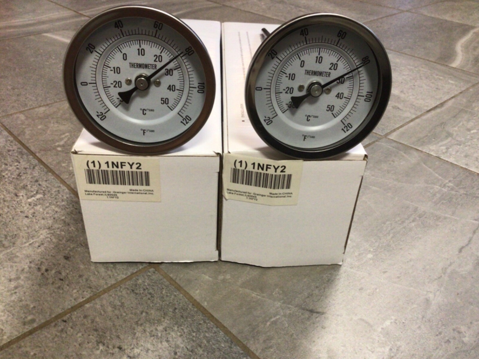 (2)GRAINGER 1NFY2 BI-METAL 3″ DIAL STAINLESS THERMOMETER -20 to 120F. NEW