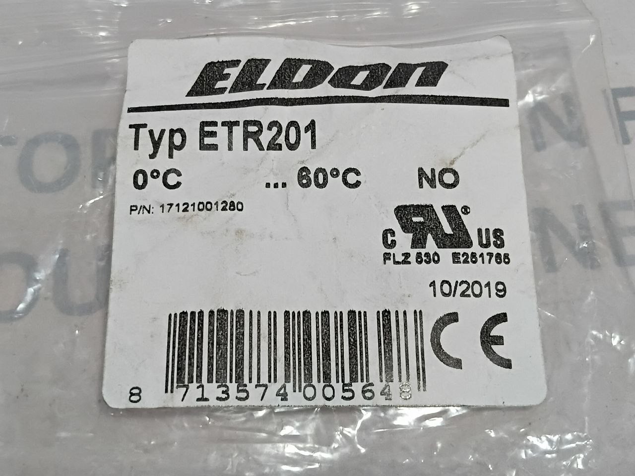 Eldon ETR201 Thermostat 240VAC Range 0°C – 60°C P/n 17121001280 IP20