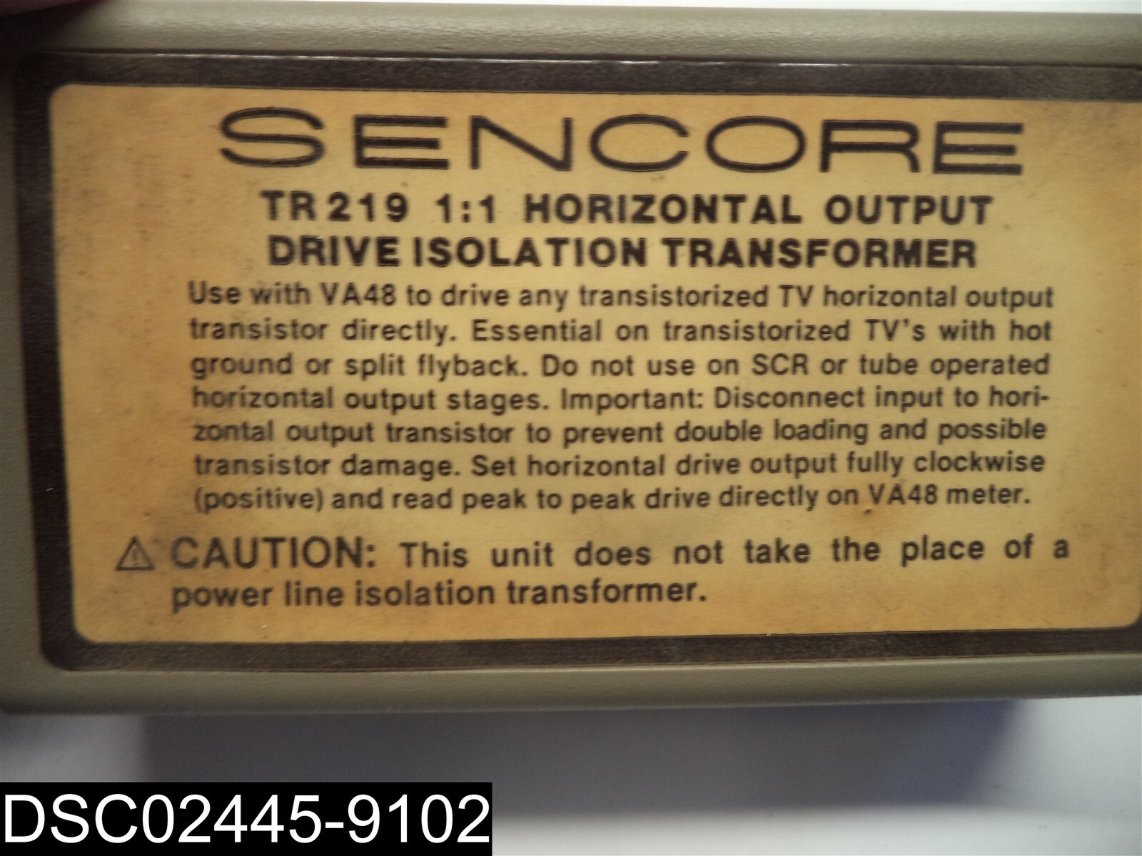 NO OUTPUT CORDS Sencore TR219 1:1 Horizontal Output Drive Isolation Transformer