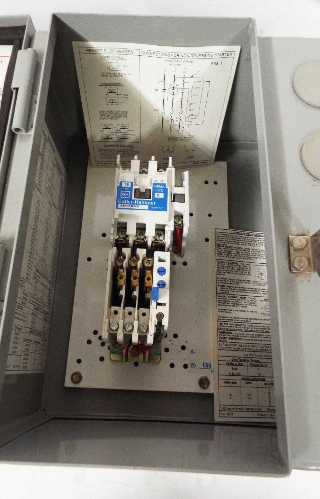 1 NEW CUTLER-HAMMER ECN0508AAA ENCLOSED MOTOR STARTER SER. A1 NIB **MAKE OFFER**