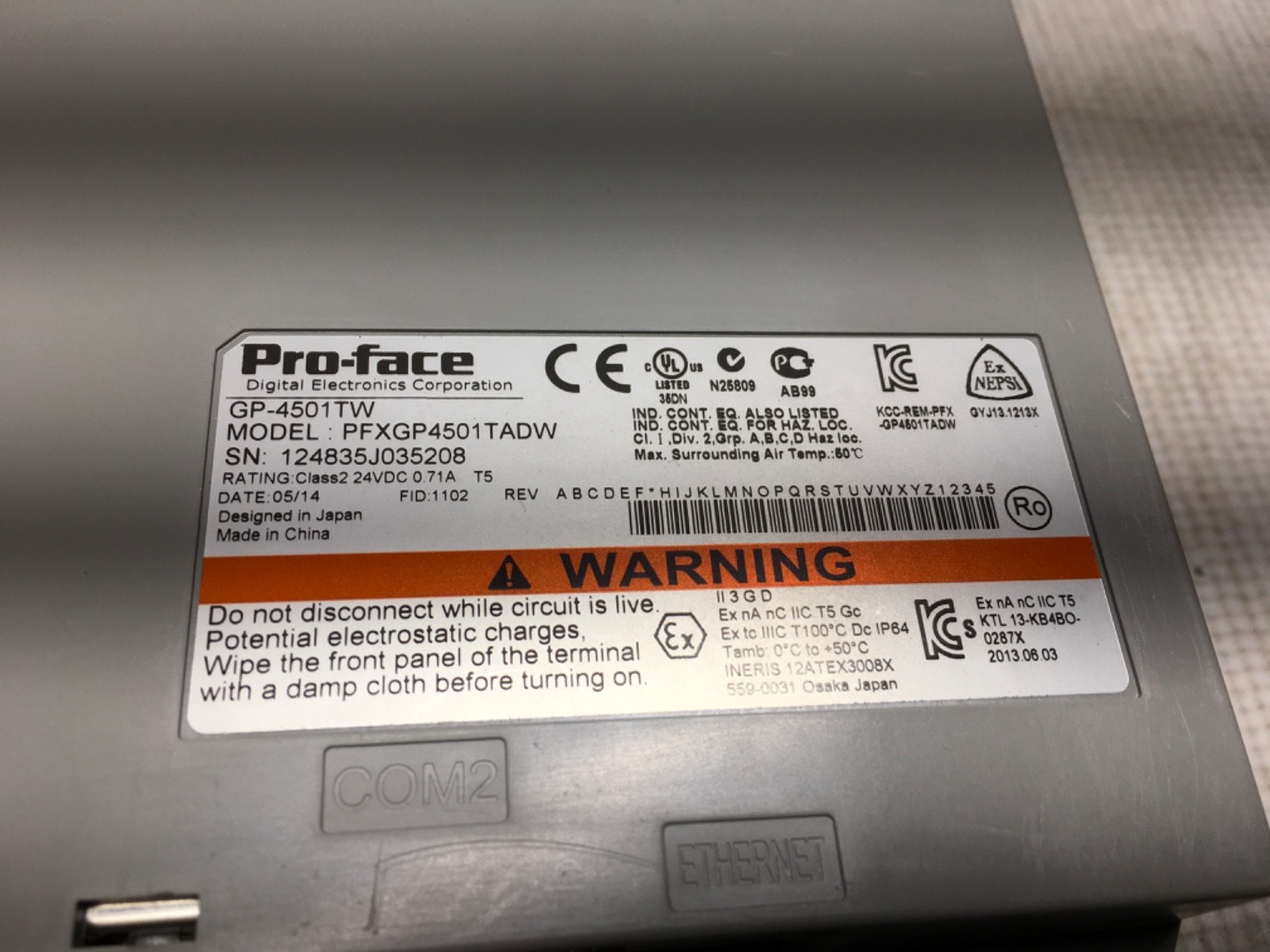 Schneider Electric Pro-Face screen, PFXGP4501TADW, GP-4501TW, NOS, LG-4582