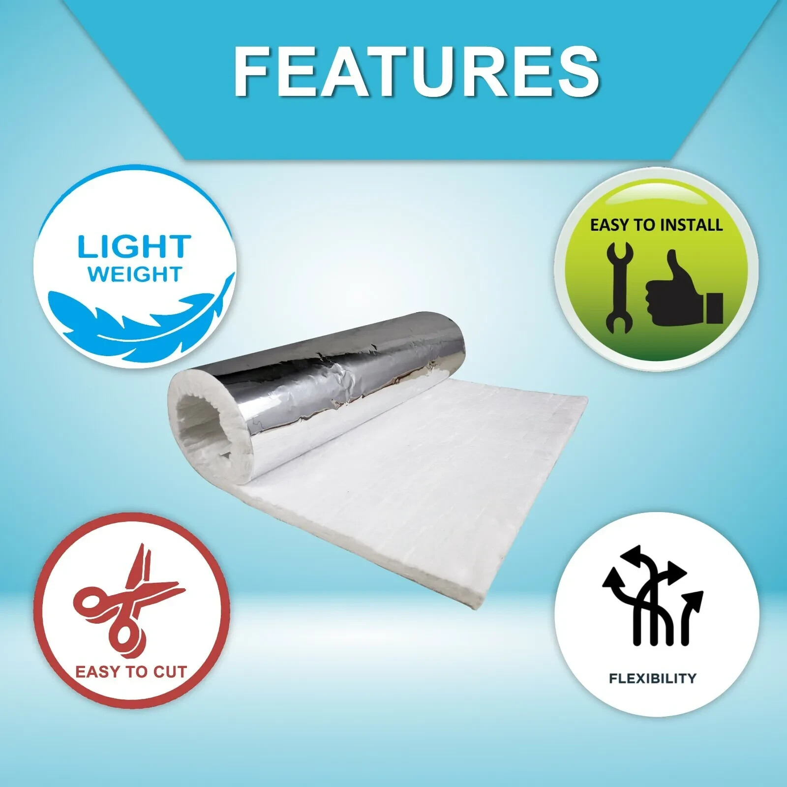 Foil Faced Ceramic Blanket 2300F 8# 1″ x 24″ x 36″ HVAC Duct Insulation