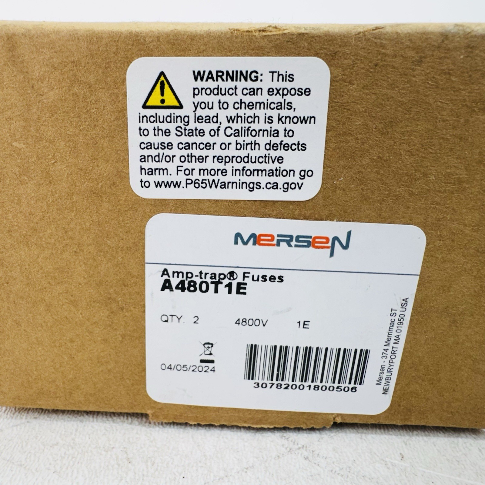 Lot of 2 – Mersen A480t1E 1 Amp, 4800V, Medium Voltage Fuse