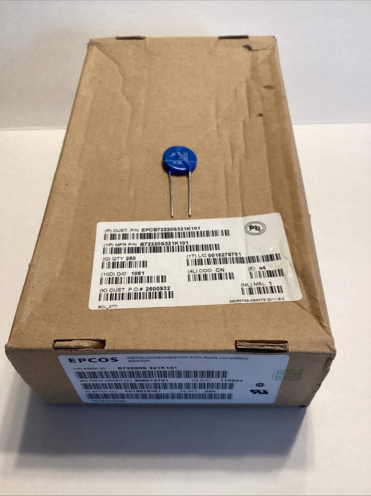 EPCOS B72220S321K101 Qty of 250 per Lot S20K320 METALOXIDEVARISTOR SIOV ROHS