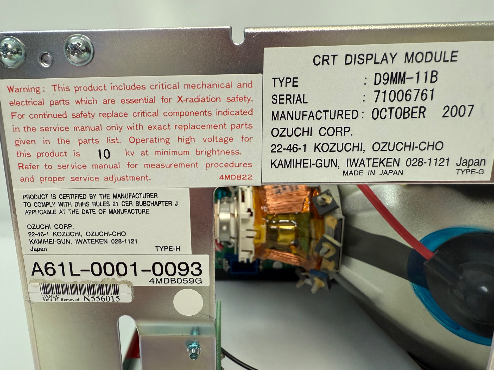 FANUC A61L-0001-0093 CRT UNIT 9″ HIGH RESOLUTION CRT DISPLAY MODULE D9MM-11B