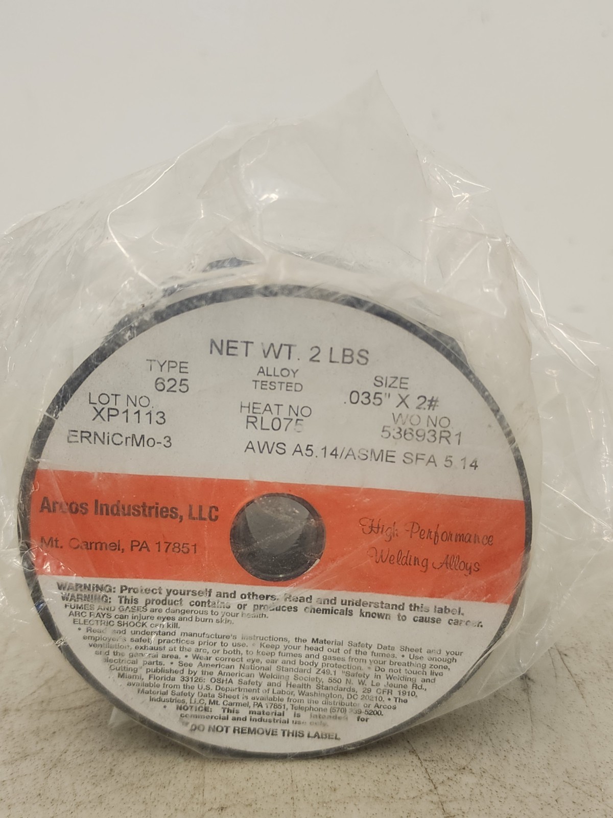 Arcos Industries 625 Wire -ERNiCrMo-3 -.035 in -2 lb Spool Nickel Alloy MIG Wire