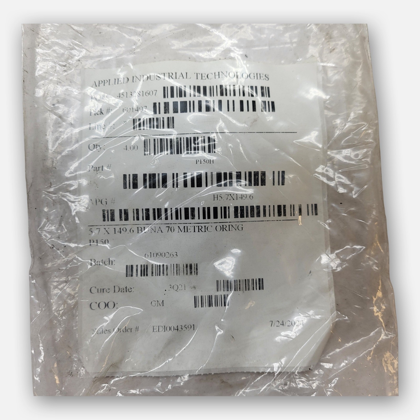 NEW BAG OF 4 APPLIED INDUSTRIAL TECHNOLOGIES H5.7X149.6 ORING 5.7X149.6 BUNA 70