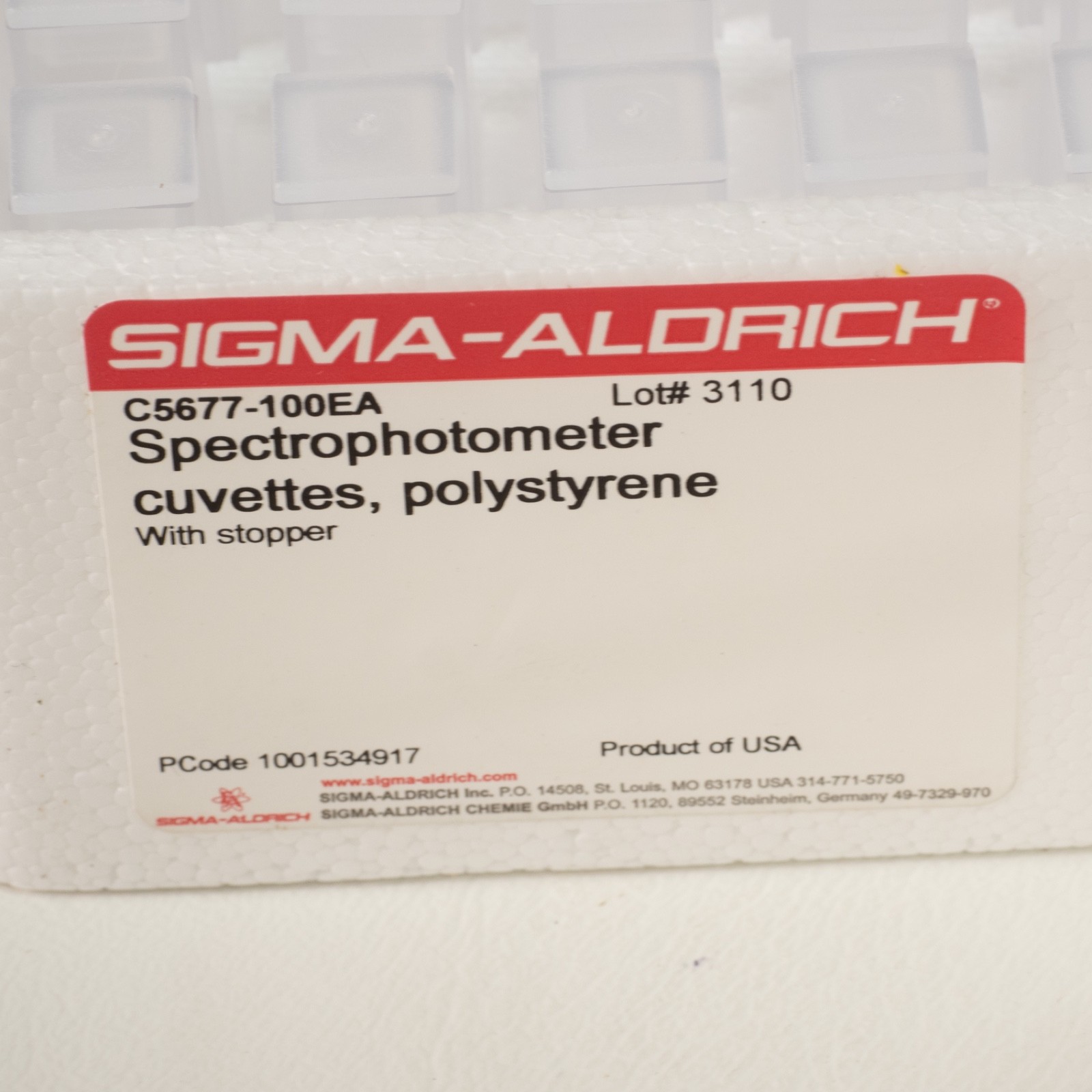Brand 759075D / Sigma Aldrich C5677-100EA Spectrophotometer Cuvettes