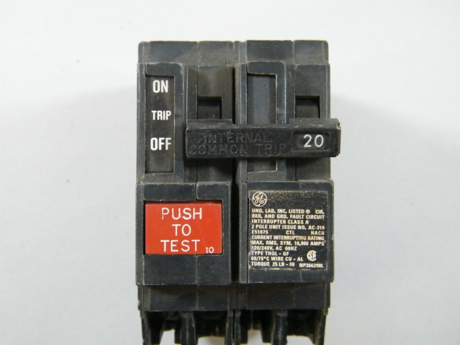GENERAL ELECTRIC GE E51075 AC-310 THQL-GF 2 POLE 20A BREAKER