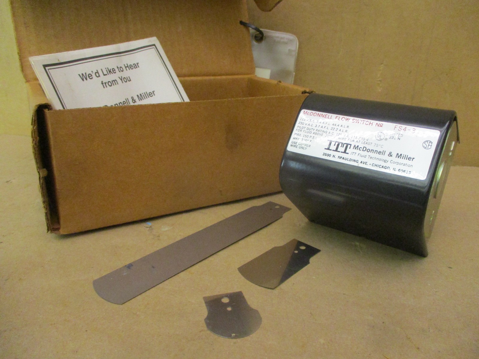 New Open Box ITT McDonnell & Miller FS4-3 Flow Switch 1NPT 114400 52705PRX