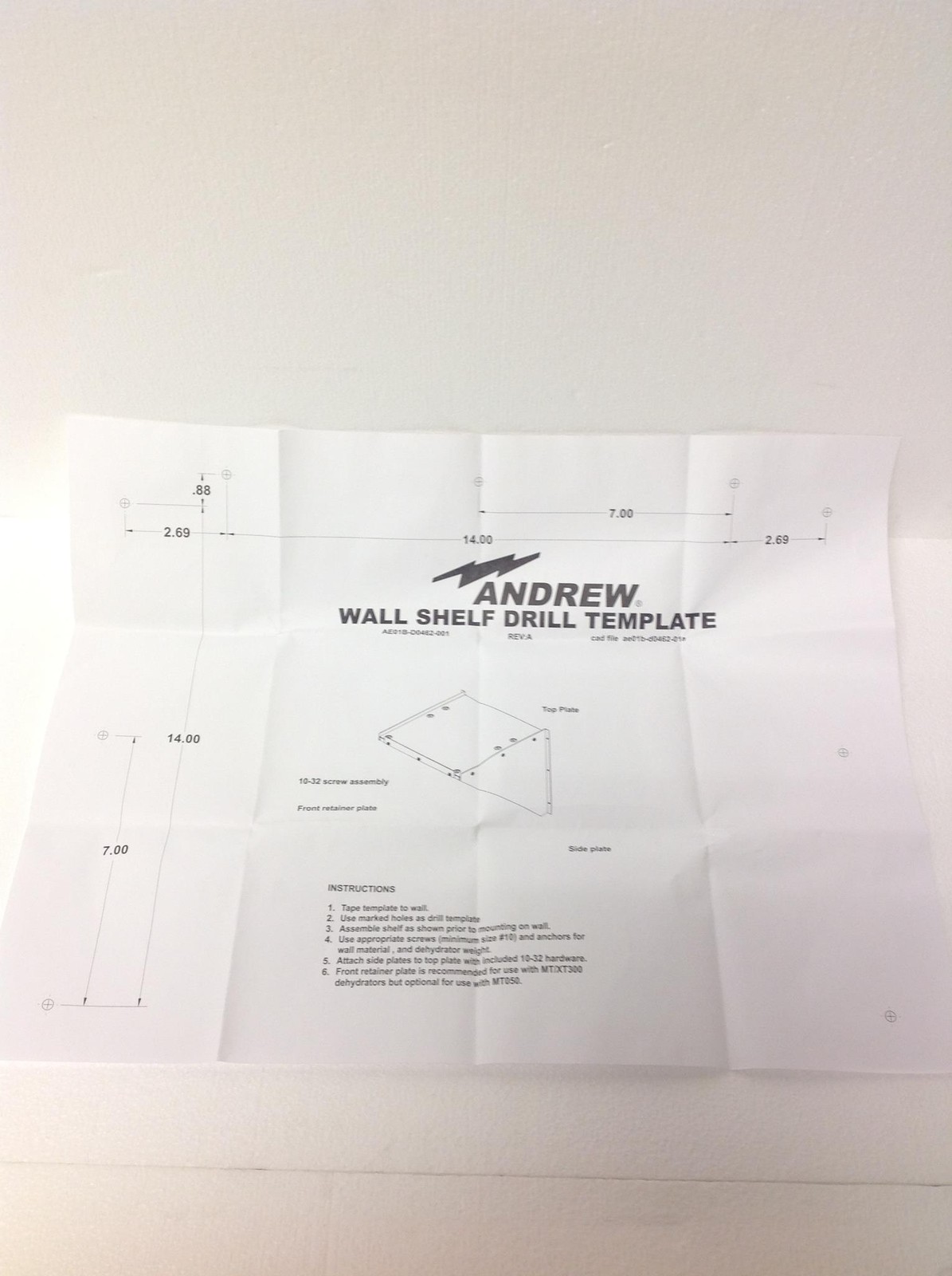 NEW Andrew AE01D-D1658-100 Wall Shelf Drill Template w/ All Accesories FREE SHIP
