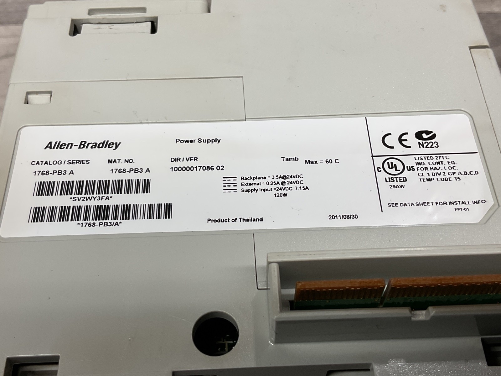 ALLEN BRADLEY 1768-PB3 /A POWER SUPPLY 24VDC 120W 7.15A #300M111