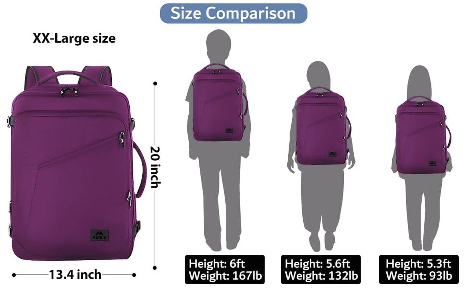 MATEIN Large Purple Travel Backpack, Water Resistant Airplane Backpack for Wo…