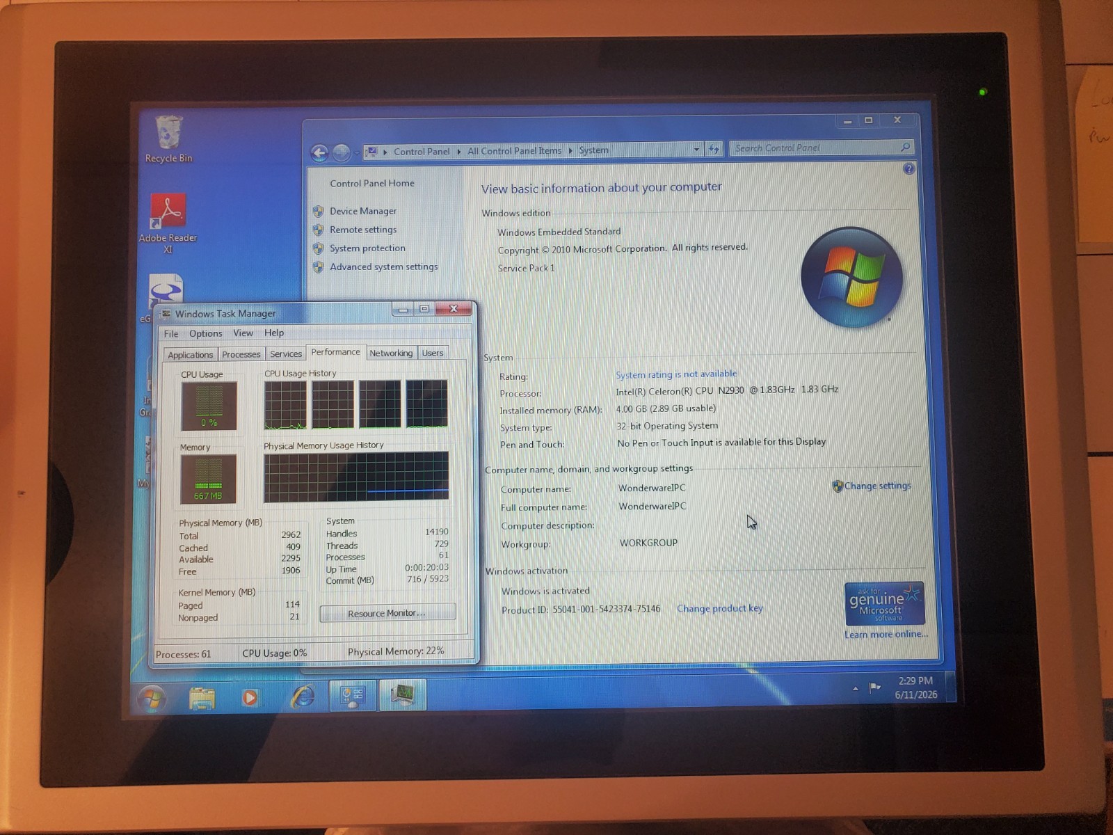 Wonderware TCND2U-15AC-PM3H 15″ InTouch Panel PC: Compact — Windows 7 Embedded