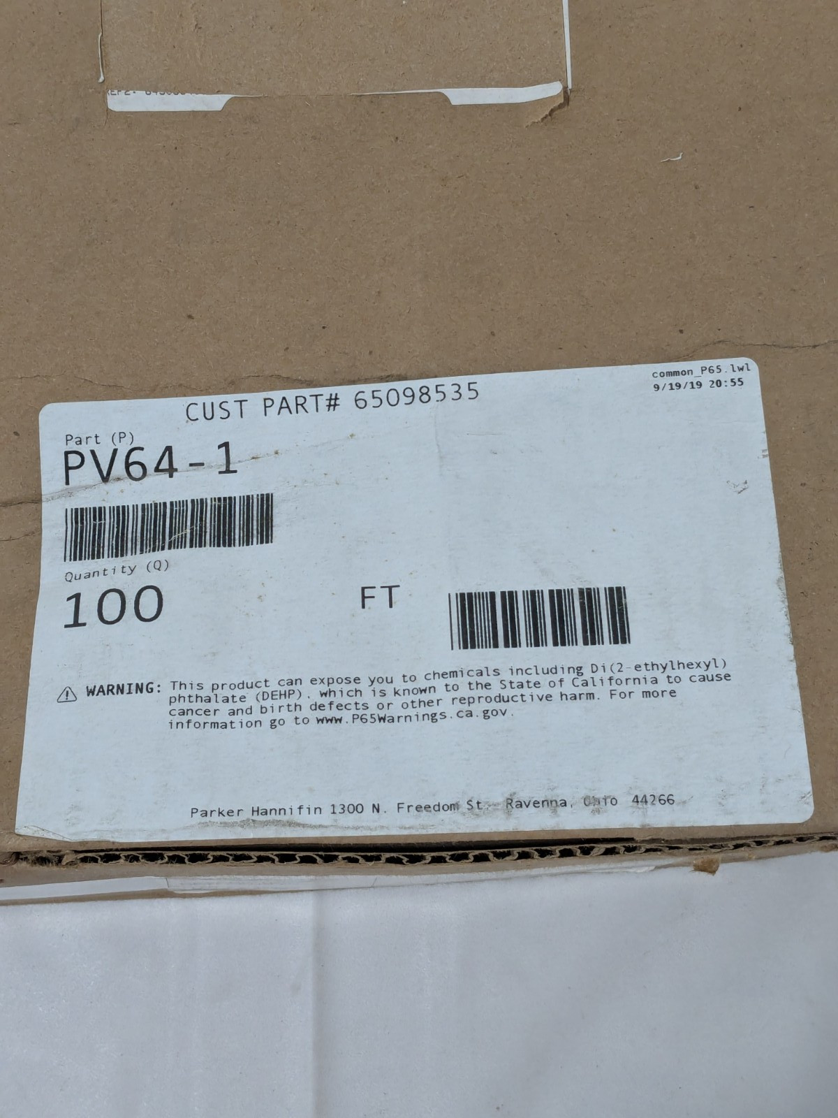 Parker Vinyl Tube 1/4″ ID x 3/8″ OD, 1/16″ Wall Thickness, 100′ Long PV64-1