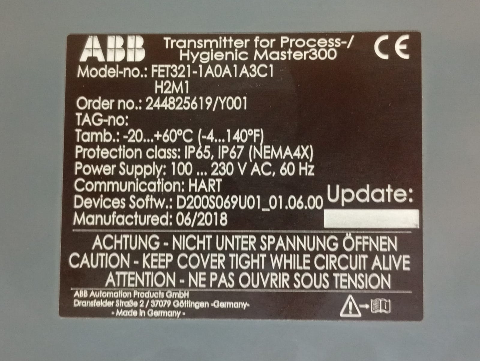 ABB / HART Transmitter for Process / Hygienic Master300 / FET321-1A0A1A3C1H2M1