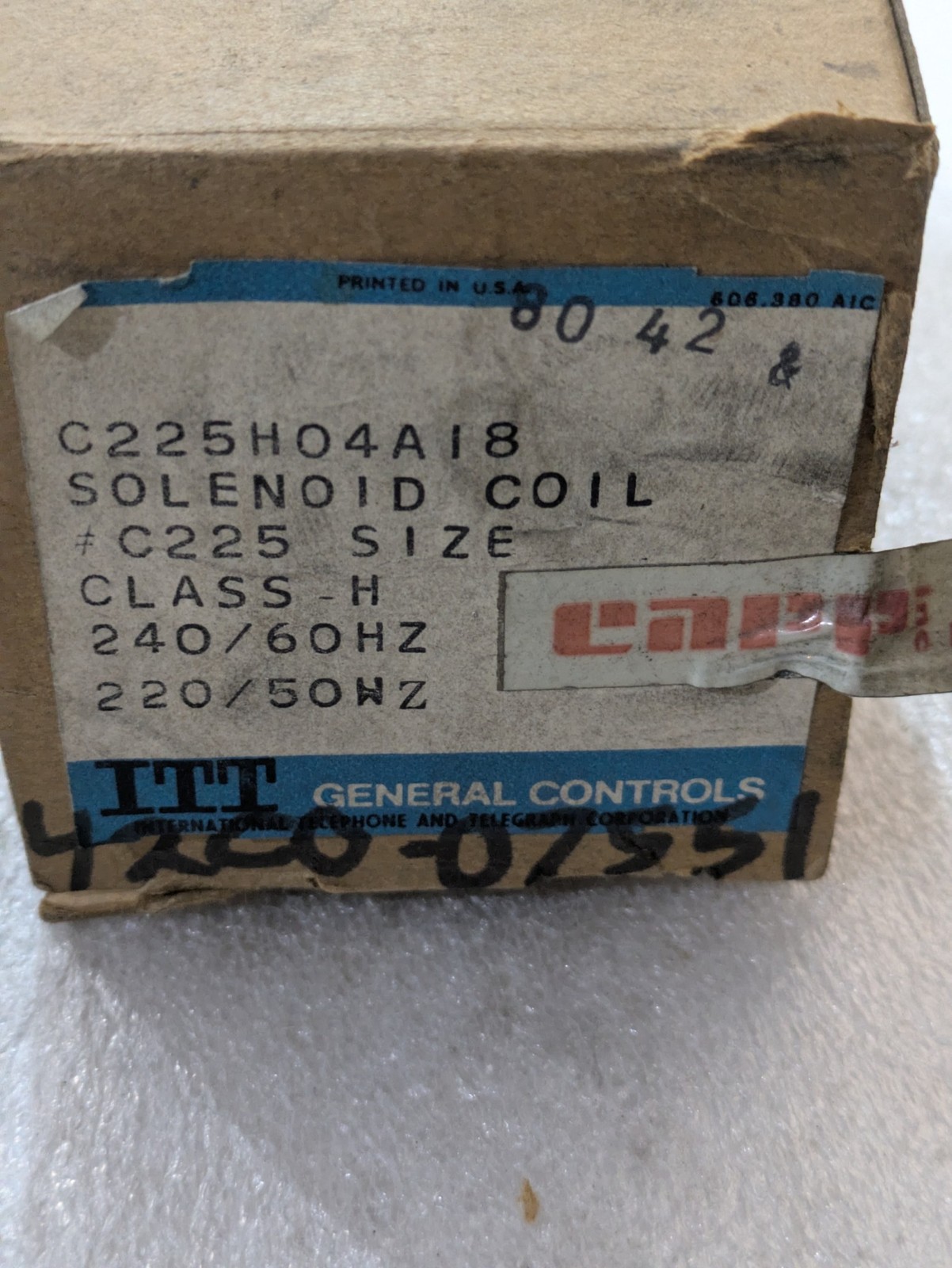 ITT General Controls C225H04AI8 Solenoid Valve Coil Class H 220-240V 50-60Hz OEM