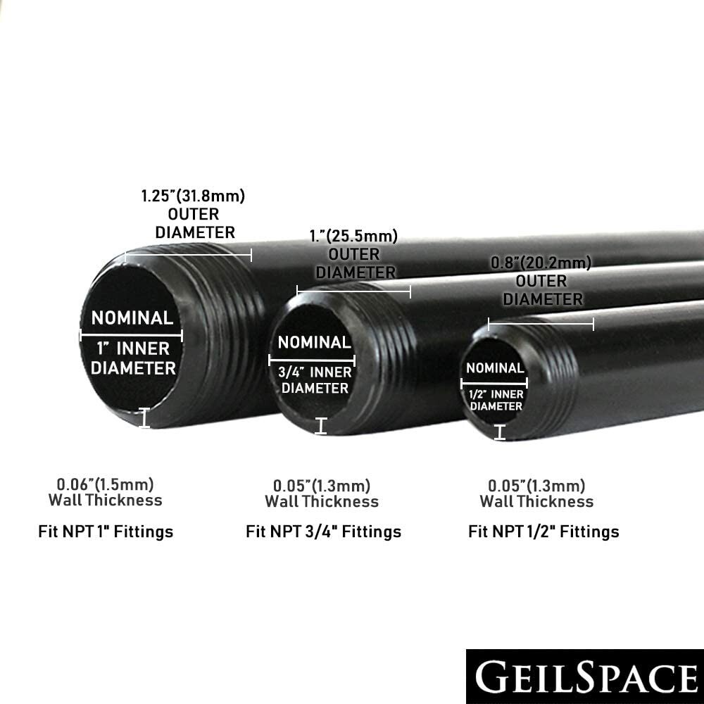 Heavy Duty Pre-cut Grey Metal Pipe 16″ x GeilSpace 6 Pack 1/2″, Industrial Steel