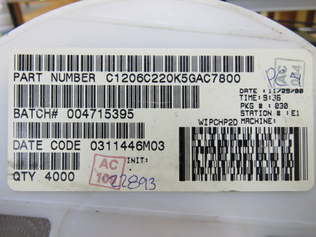 KEMET C1206C220K5GAC7800 Qty of 150 per Lot Cap Ceramic 22pF 50V C0G 10% SMD 12