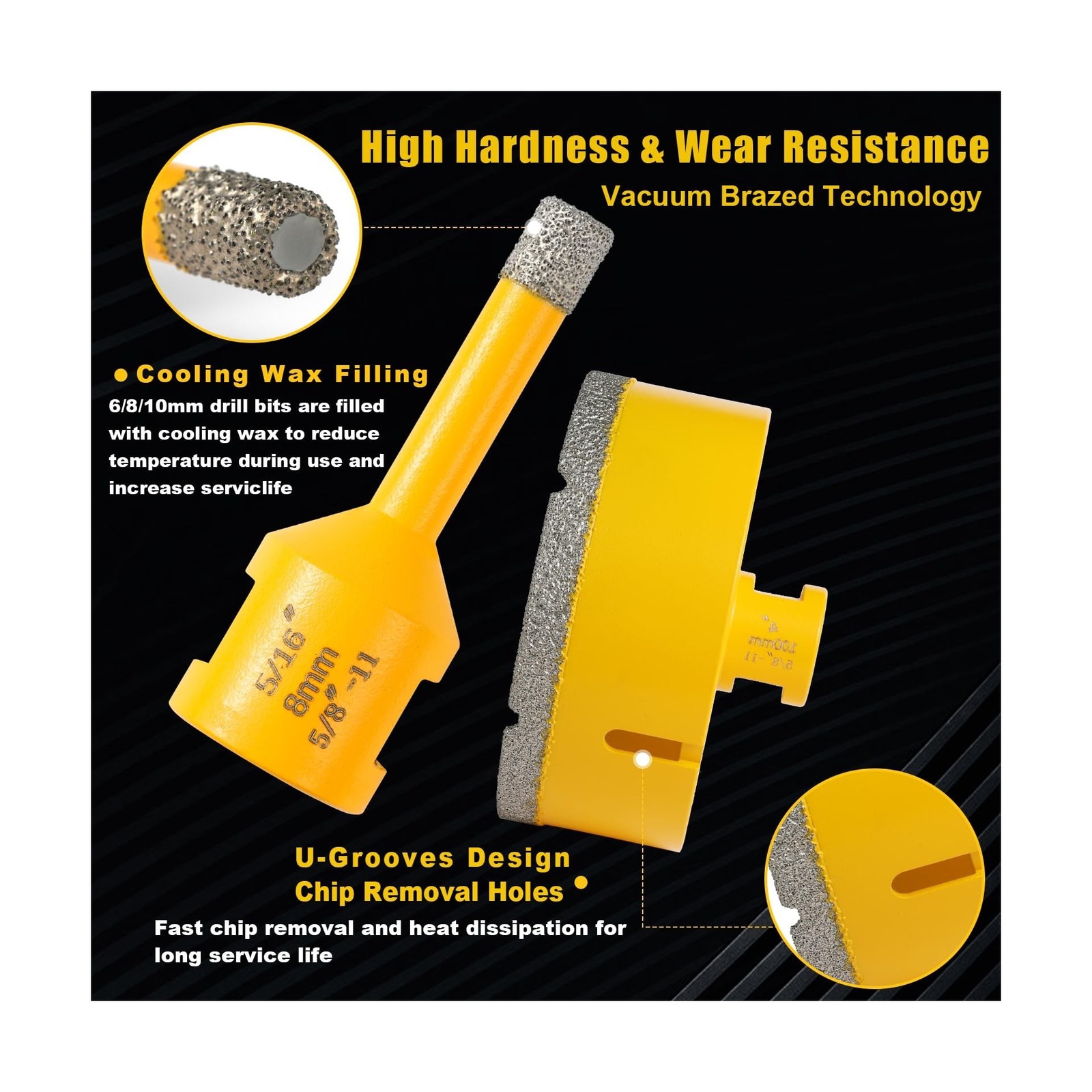 14Pcs Diamond Tile Hole Saw Kit,6/6/8/20/25/35/50/75/100MM Core Drill Bits Se…