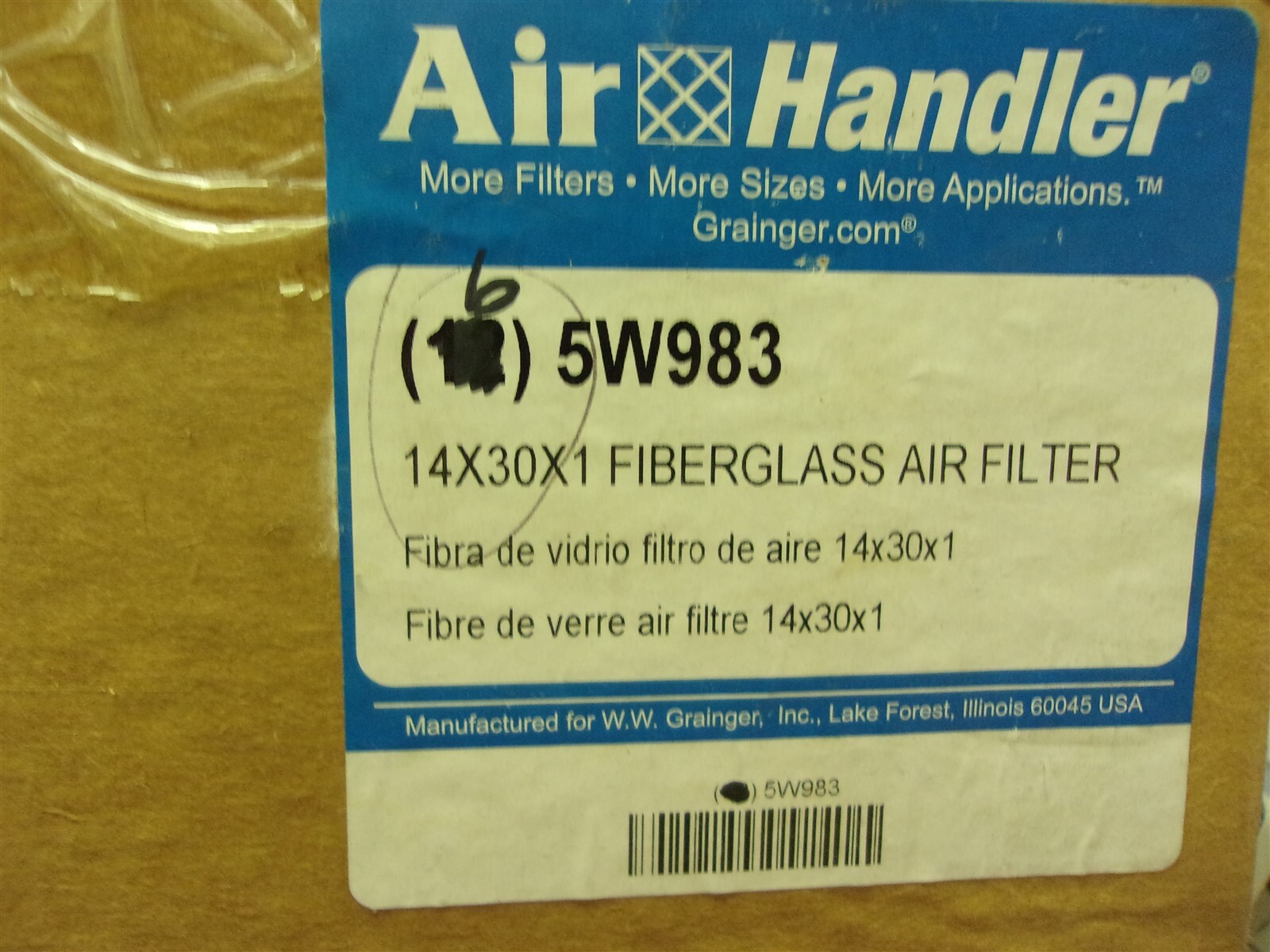 NEW Air Handler Air Filter Fiberglass 5W983 14x30x1, Lot of 6 *FREE SHIPPING*