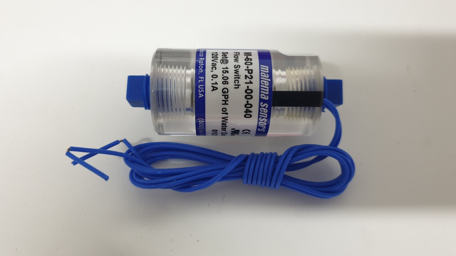 Malema Sensors M-60-P21-00-040 Flow Switch 120VAC 0.1A – NEW