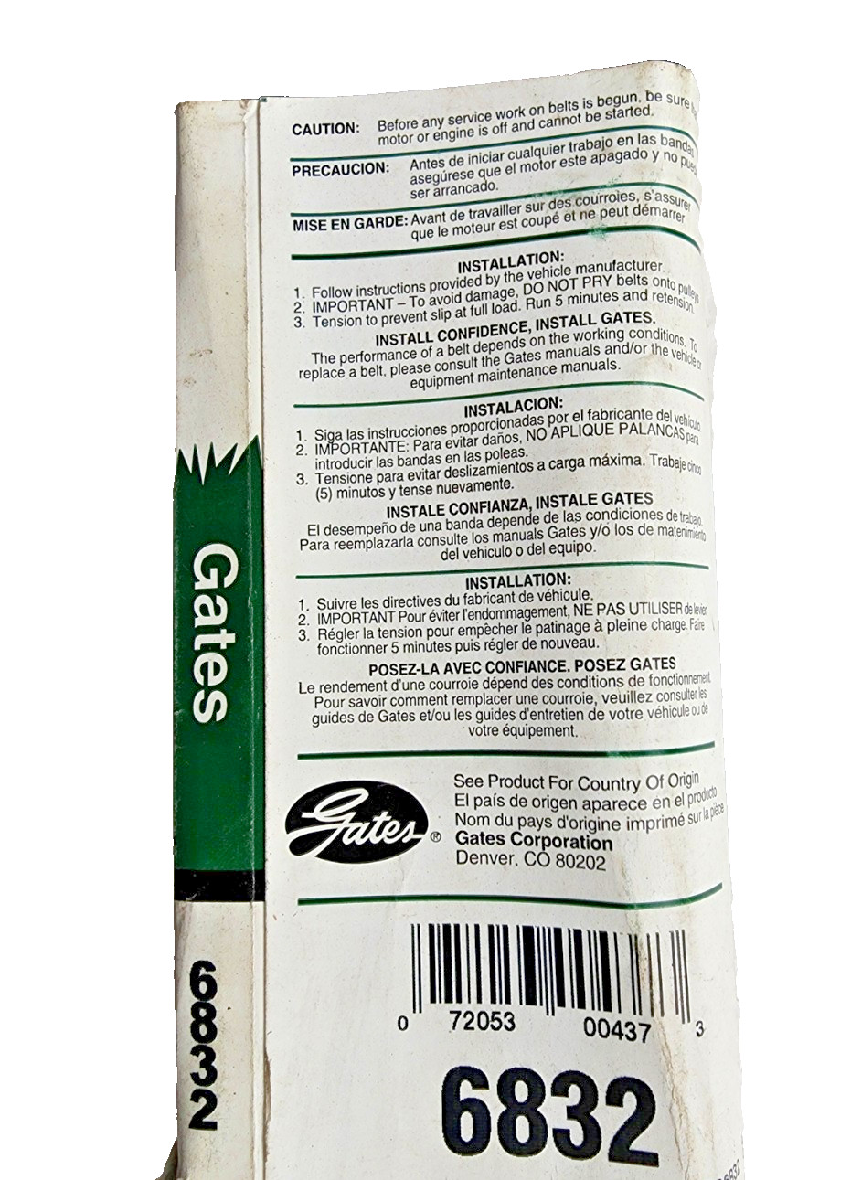(Lot of 2) Gates 6832 Power Equipment Accessory Drive Belt -1/2″ X 32″