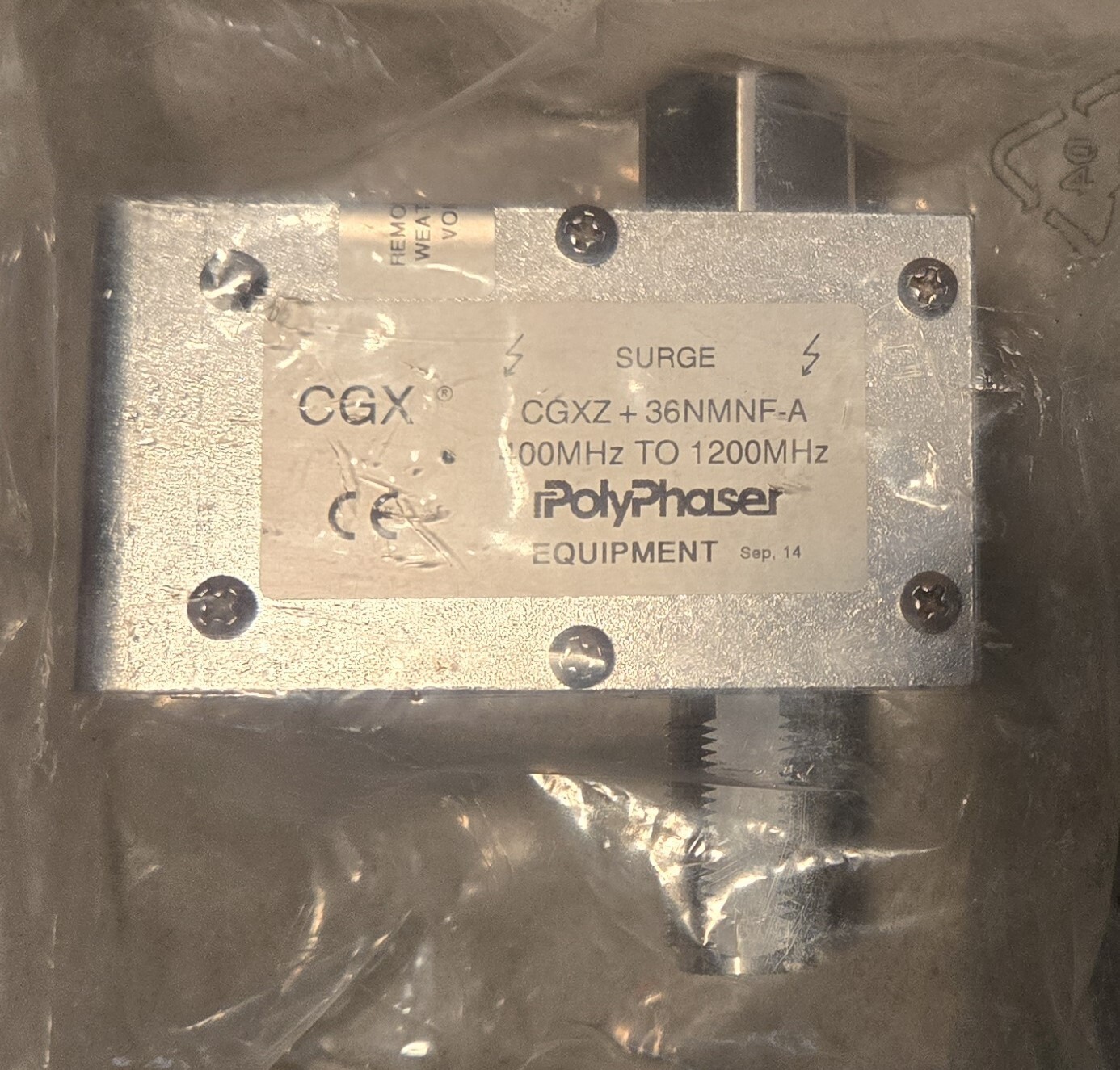 New Polyphaser DC-Pass, 400MHz-1.2Ghz, Coaxial RF Surge Protector CGXZ+36NMNF-A
