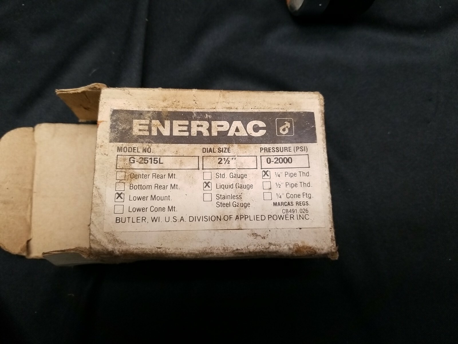 Vintage ENERPAC Industrial Liquid Gauge Model G-2515L 2000 psi 2 1/2″