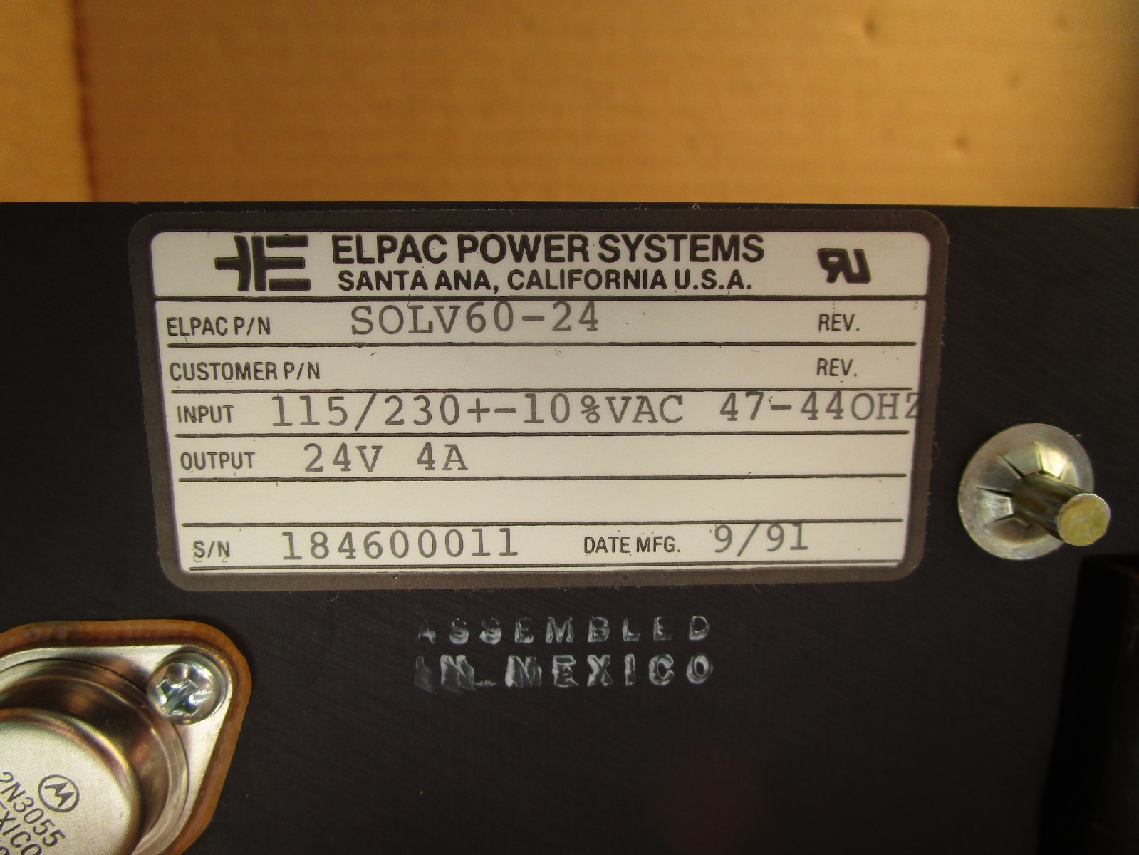 Elpac Power Supply SOLV60-24 SOLV6024 115/230 VAC 24 VDC New