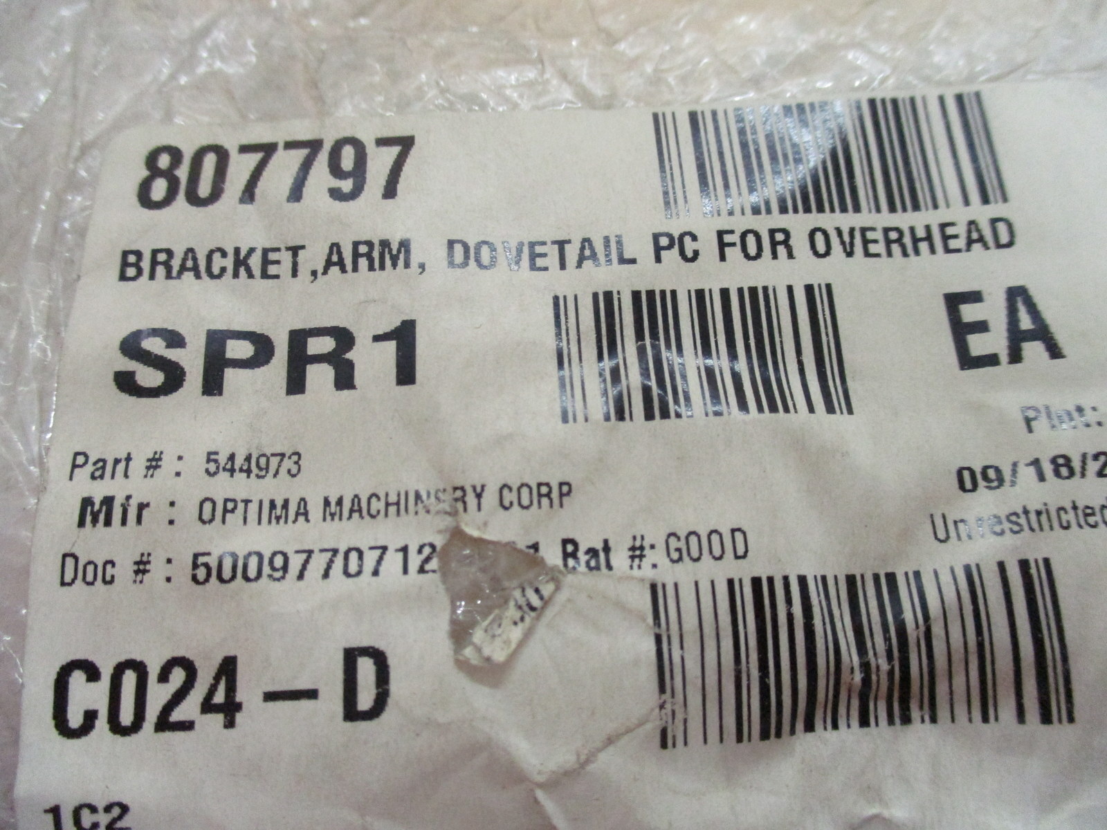 Optima Machinery 544973 Bracket, Arm, Dovetail 807797
