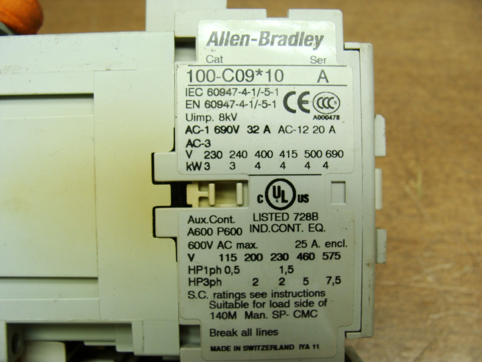 ALLEN BRADLEY 100-C09*10 SER A CONTACTOR W/193-ED1CB SER B OVERLOAD RELAY