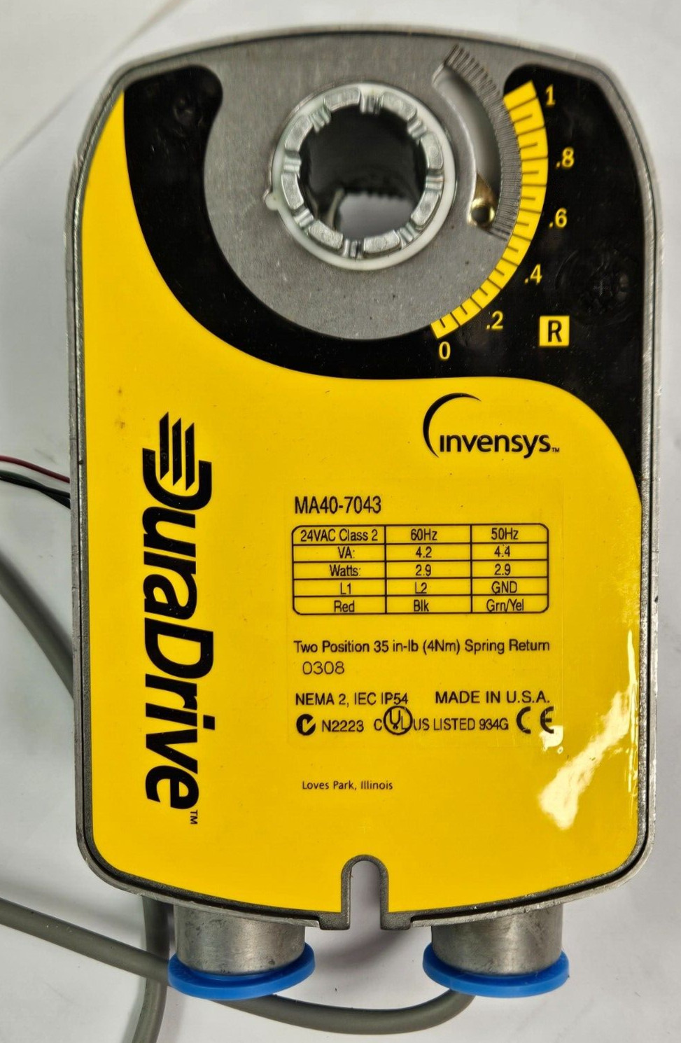 Invensys MA40-7043 Two Position Spring Return Actuator 35 in-lb 24 VAC 2.9 Watts