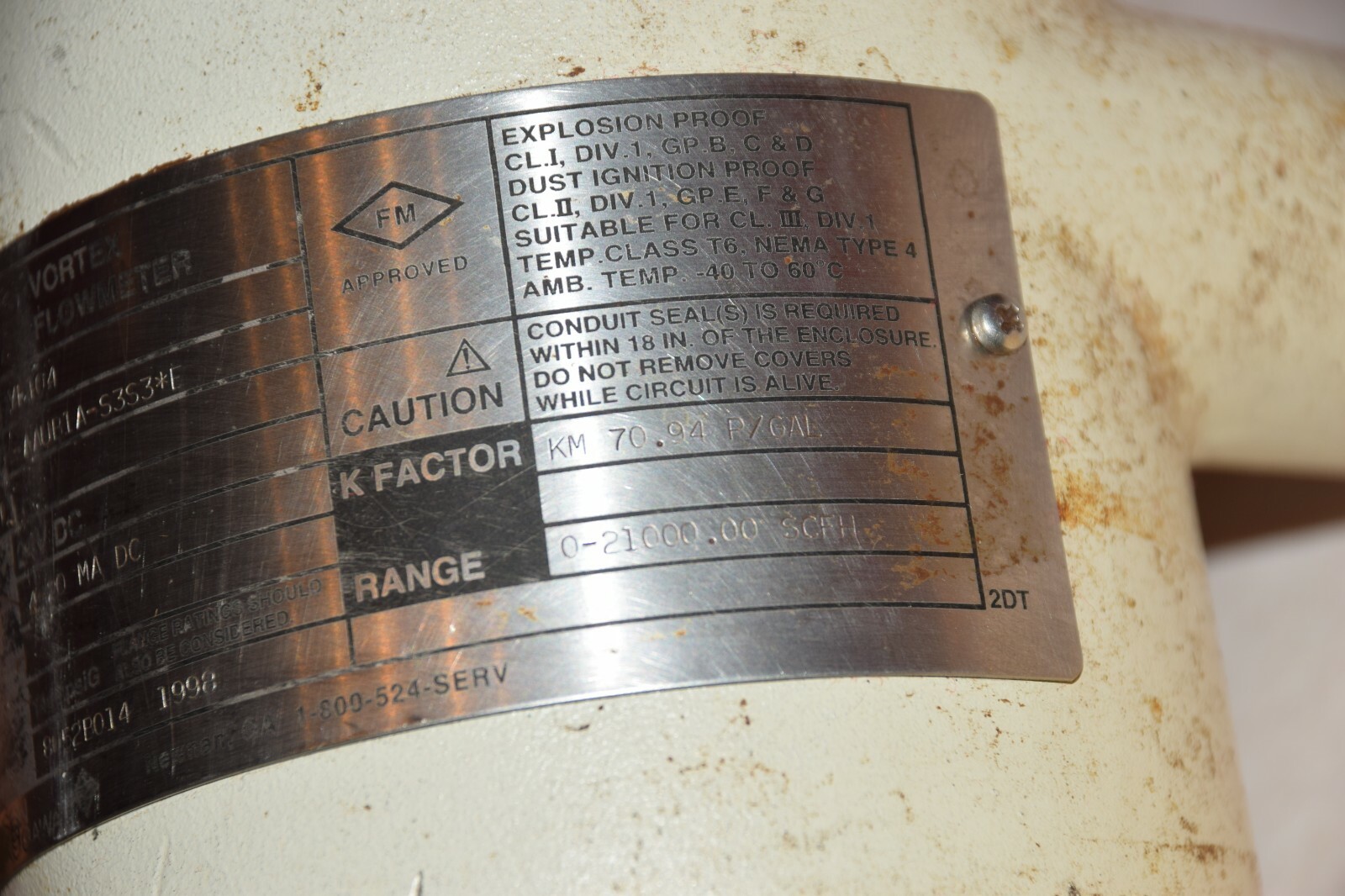 YOKOGAWA YEWFLO YF104-AAUB1A-5353*E USG 24VDC 0-21000.00 VORTEX FLOWMETER