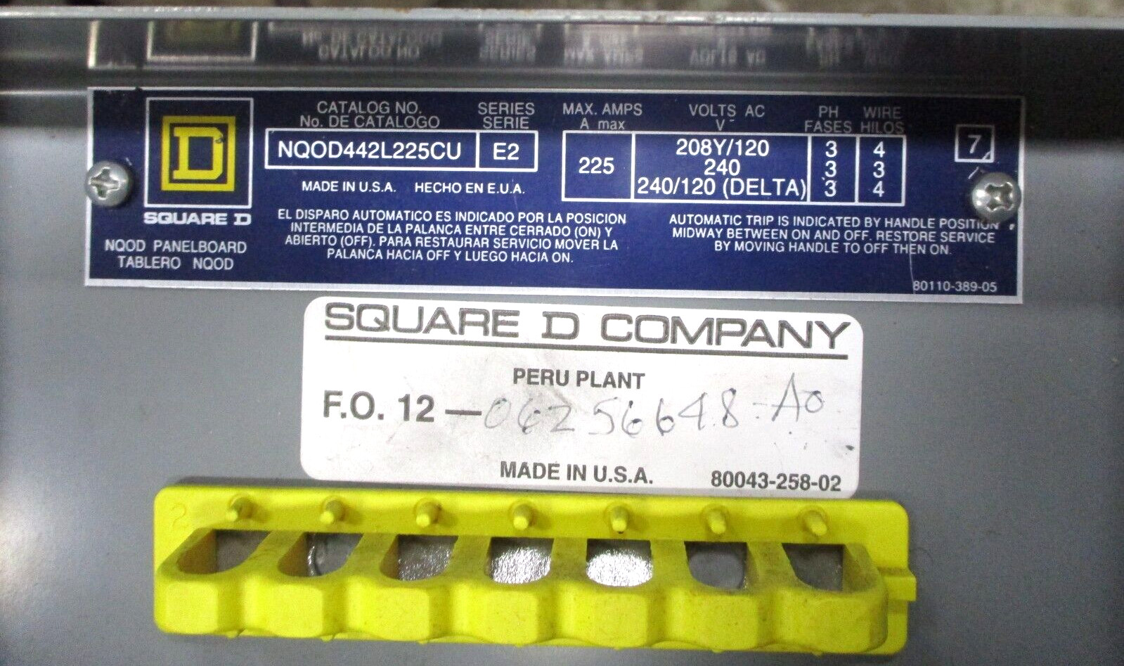 Square D NQ0D442L225CU Panel Board Circuit Breaker 208Y/120 240 3 Phase A8488AB