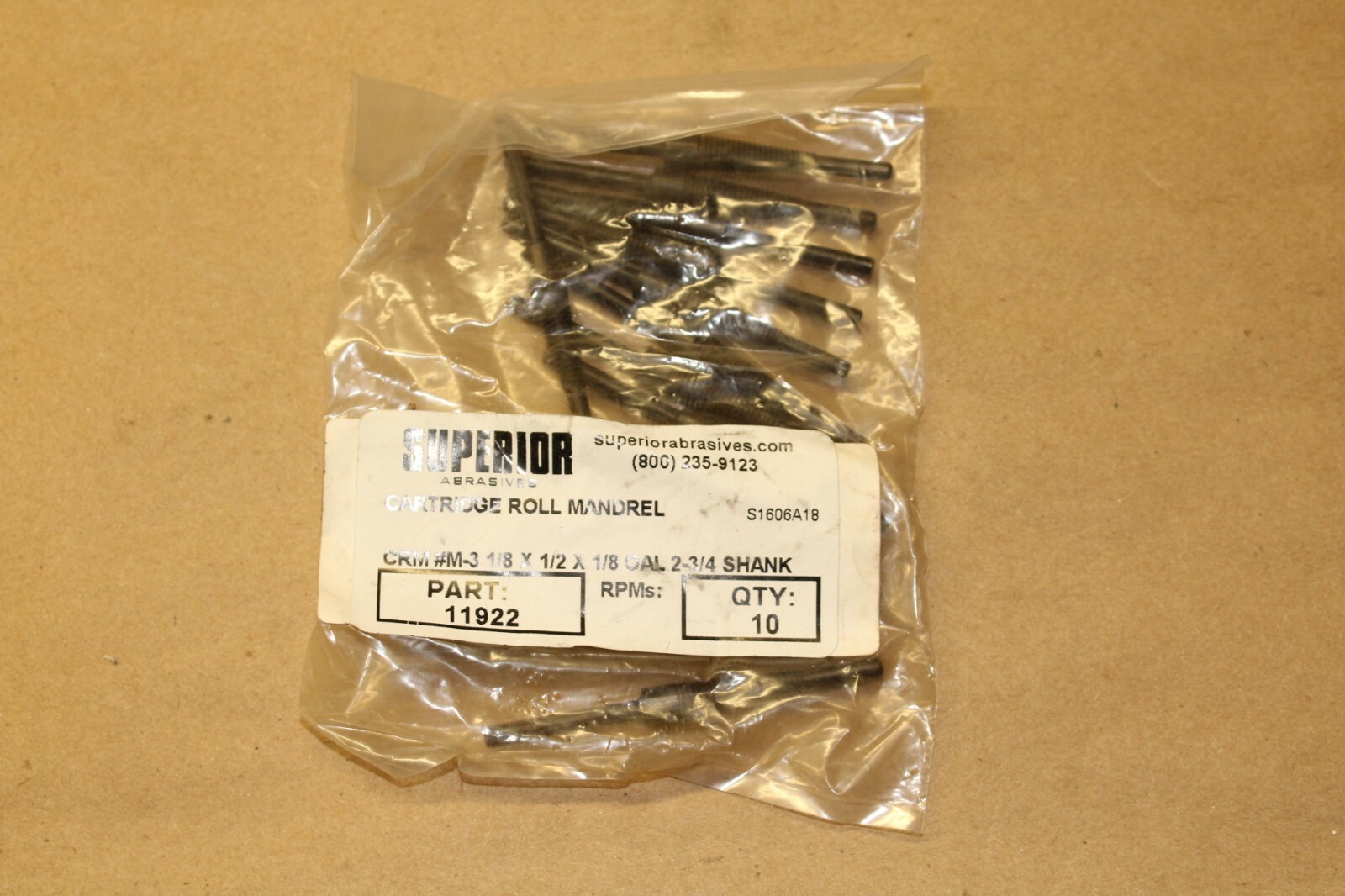 Superior Abrasive Catridge Roll Mandrel CRM #M-3-1/8×1/2×1/8×2-3/4 11922 QTY 10