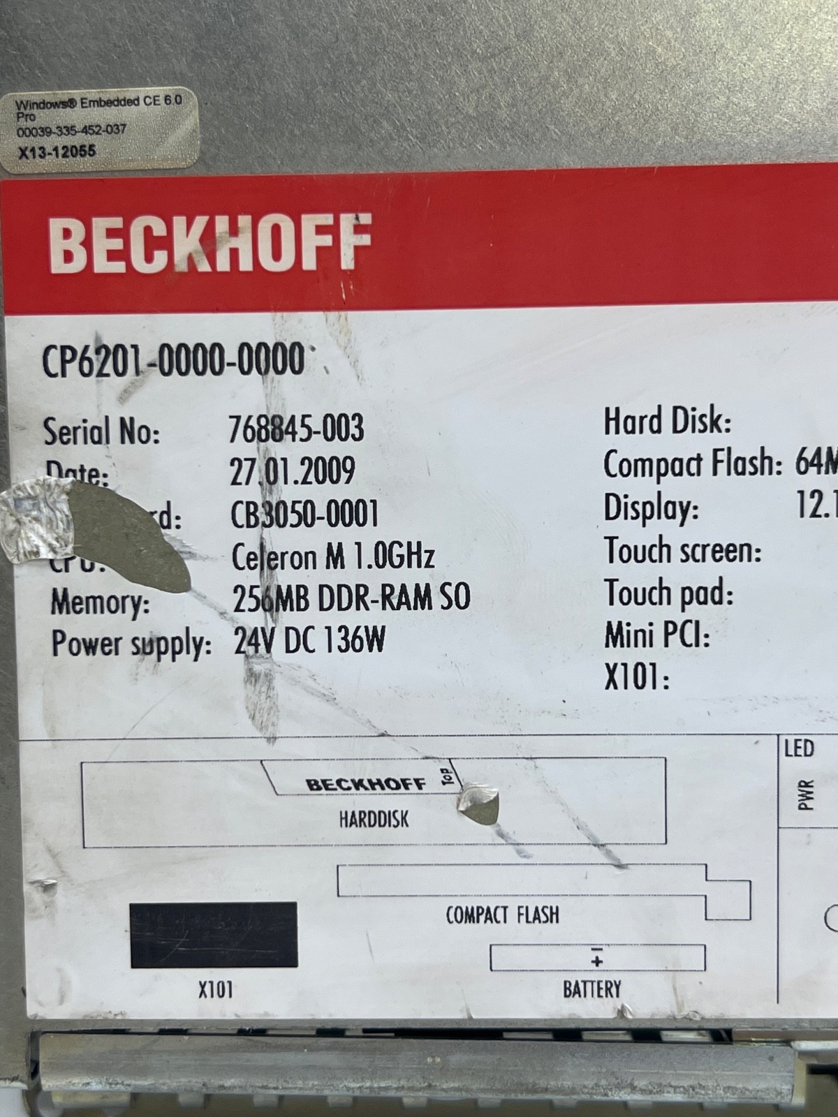 Beckhoff CP6201-0000-0000 Touch Panel No Hard (For Parts)