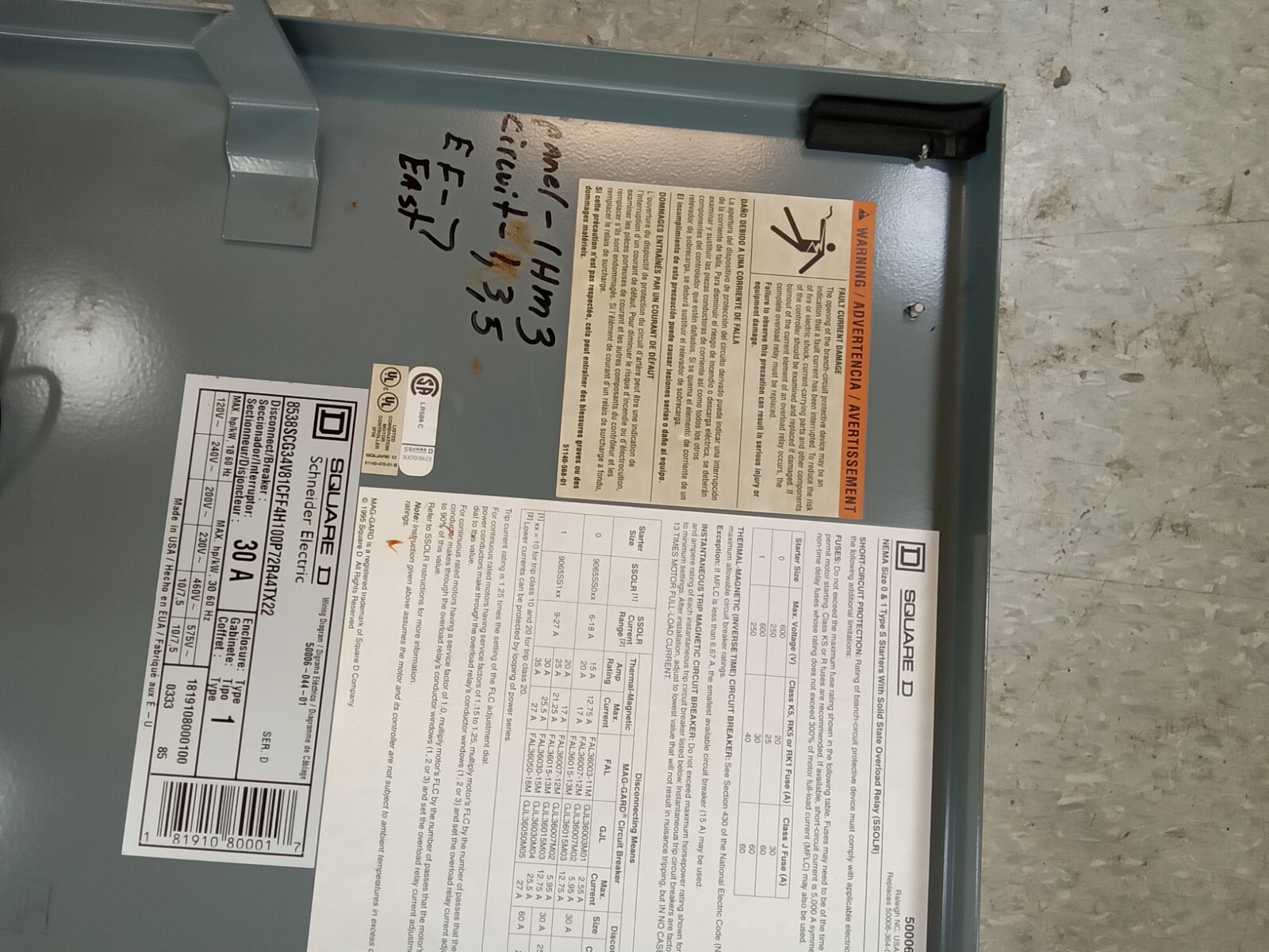SD/size 1/8538SCG34V81CFF4H100P72R44TX22 combination motor starer (PRKLT38)