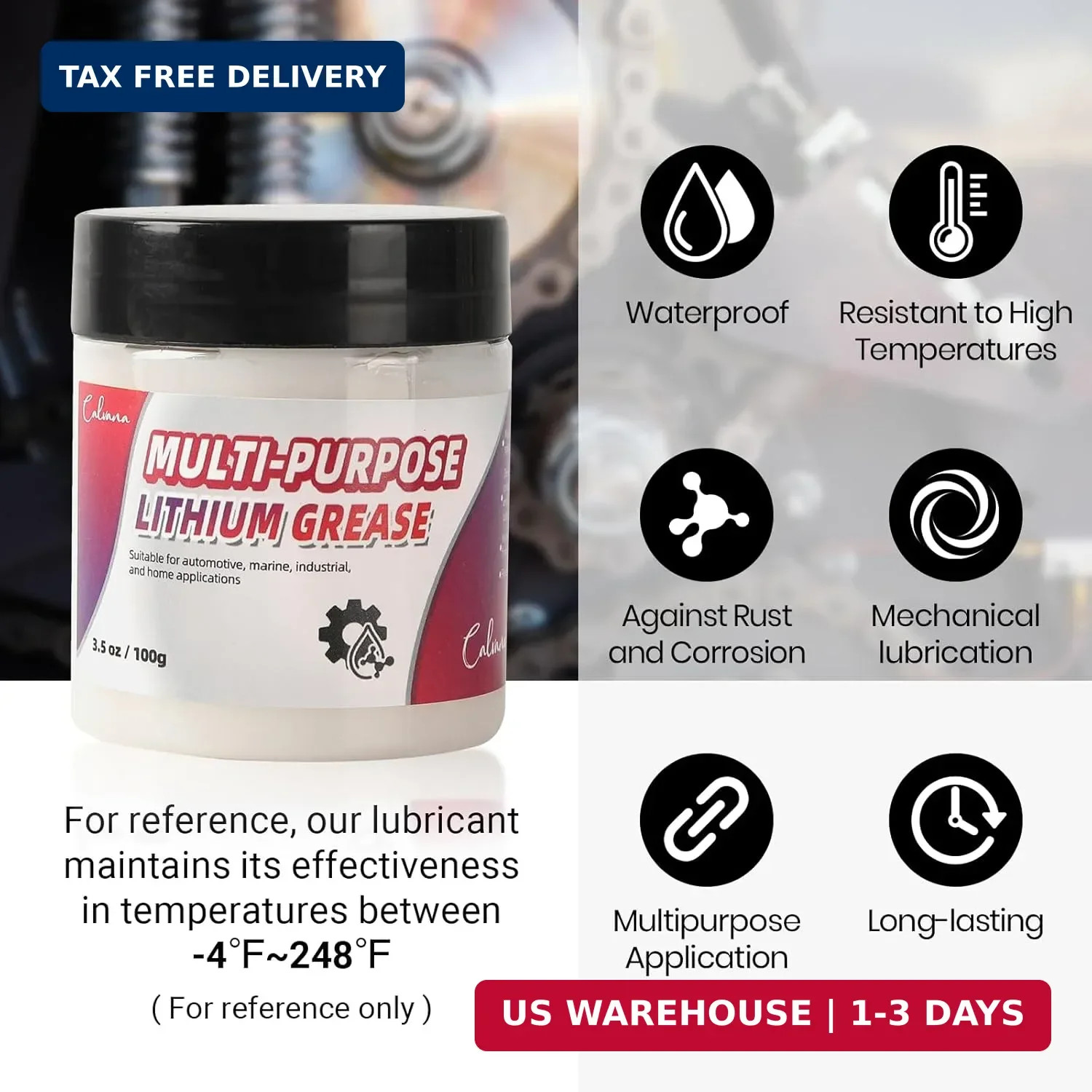Calvana 3.5oz Multi-Purpose White Lithium Grease with 2 Brushes, Ideal for Autom