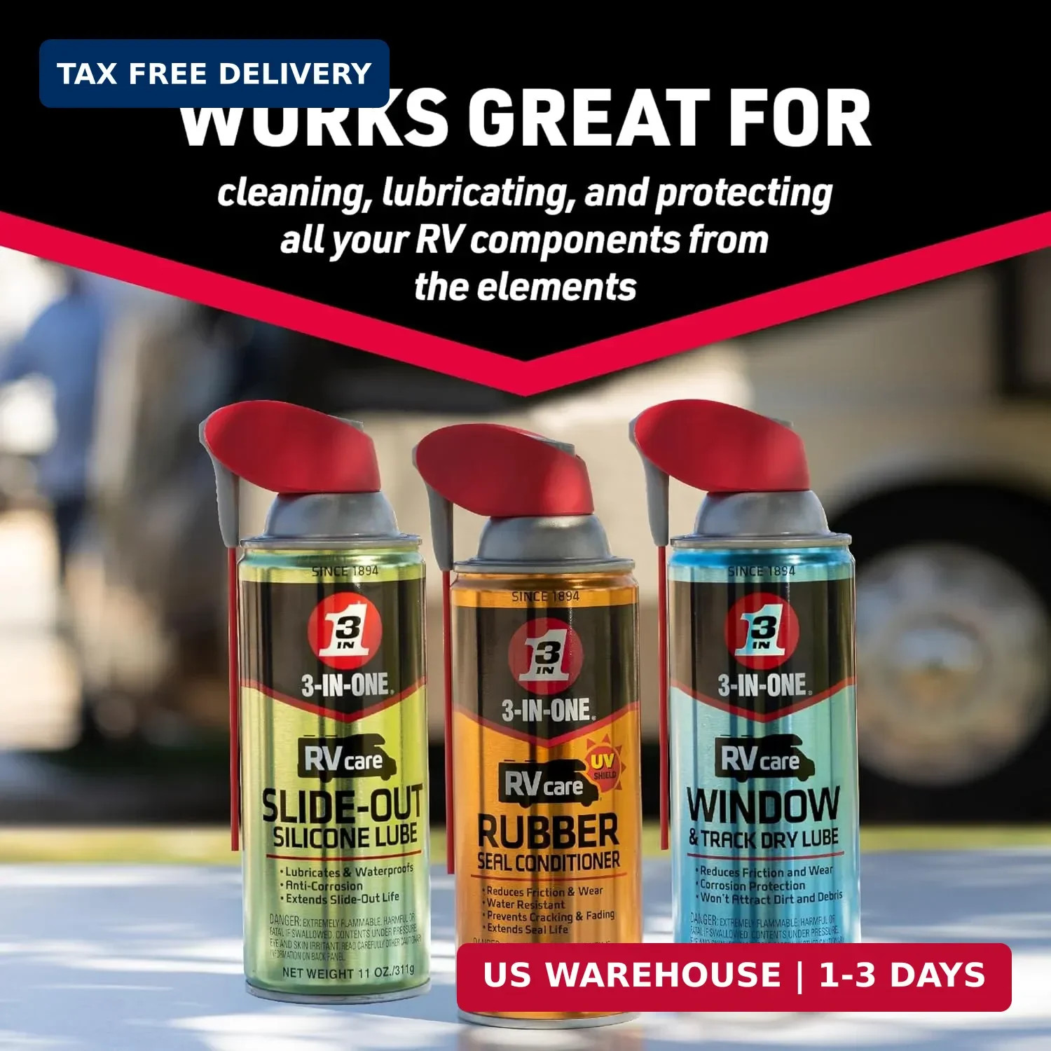 3-IN-ONE RV Care Trio Pack Includes Slide Out Lube 11 oz, Window & Track Lube