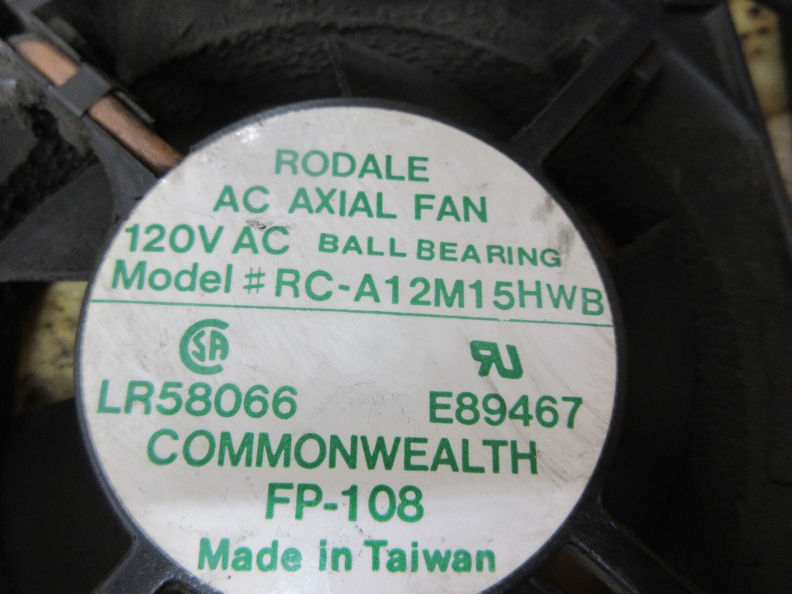 COMMONWEALTH FP-108 RC-A12M15HWB FAN EACH 1