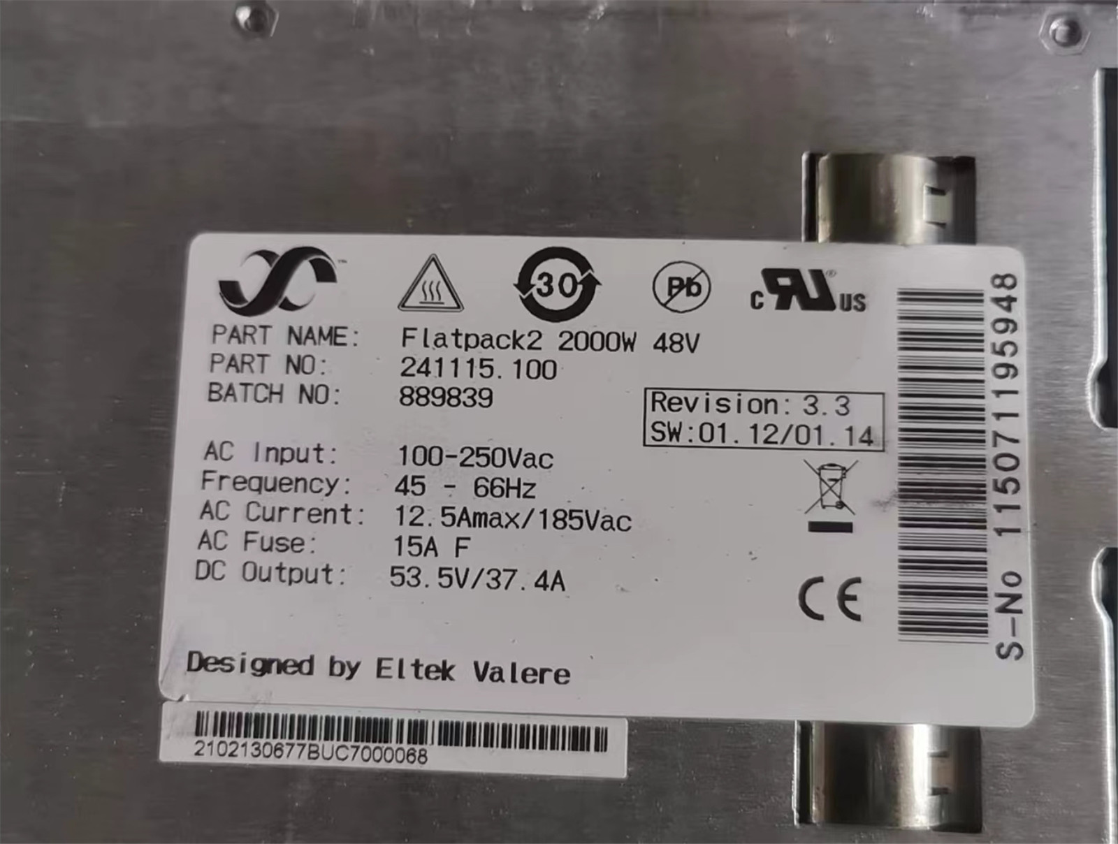 USED Original ELTEK FLATPACK2 2000W 53.5V 37.4A Power Supply #H513DD YD