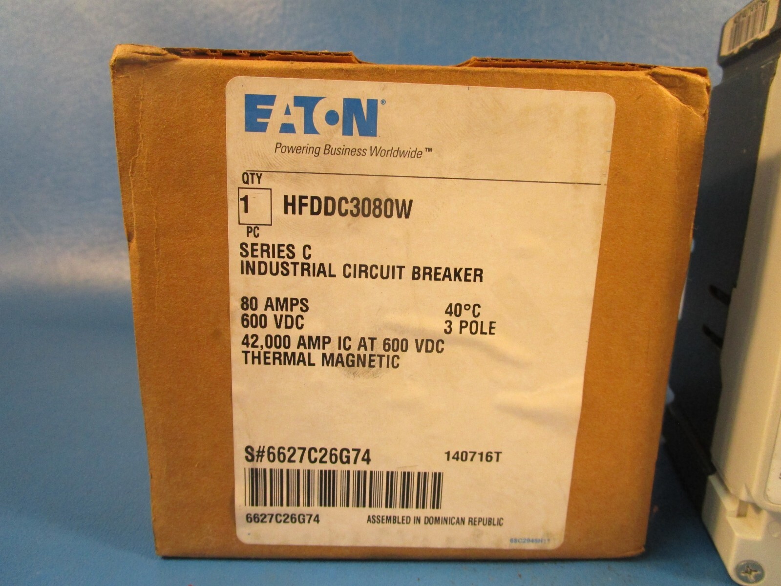 Eaton HFDDC3080W, Molded Case Circuit Breaker, F-frame, HFD, Three-pole, 80A, 60