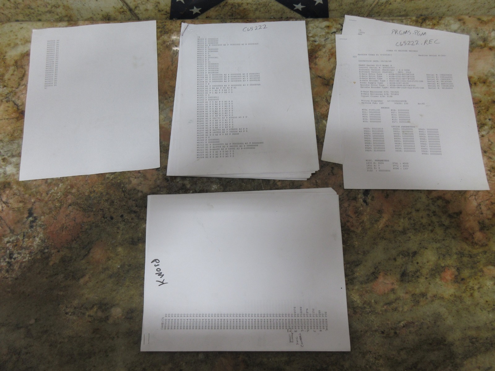 1998 HARDINGE COBRA LC-65 CNC LATHE PARAMETER PARAMETERS LIST SETTINGS 4 PIECES