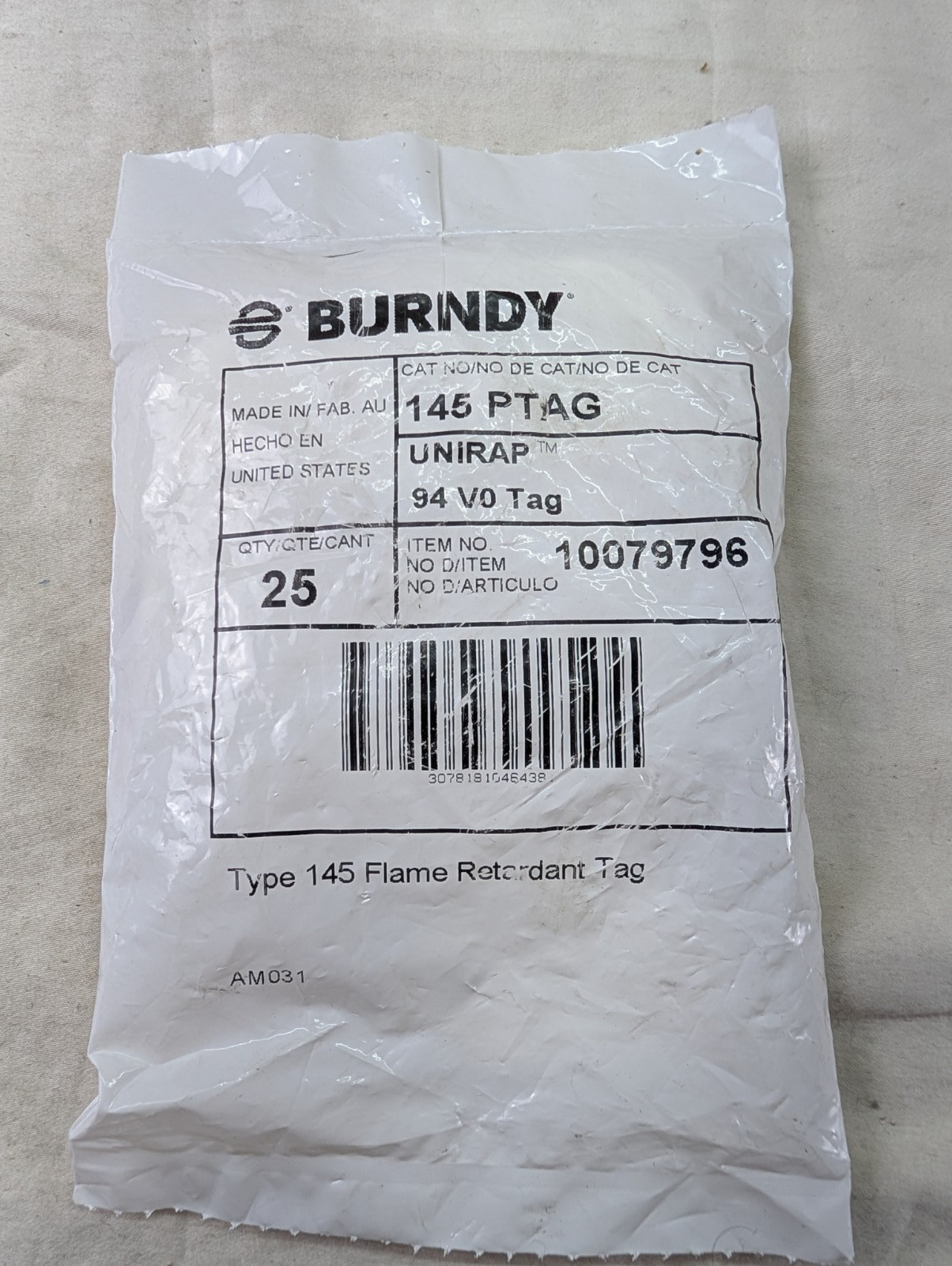 Burndy Type 145 Flame Retardant Plastic White Nylon Tags Bag of 25