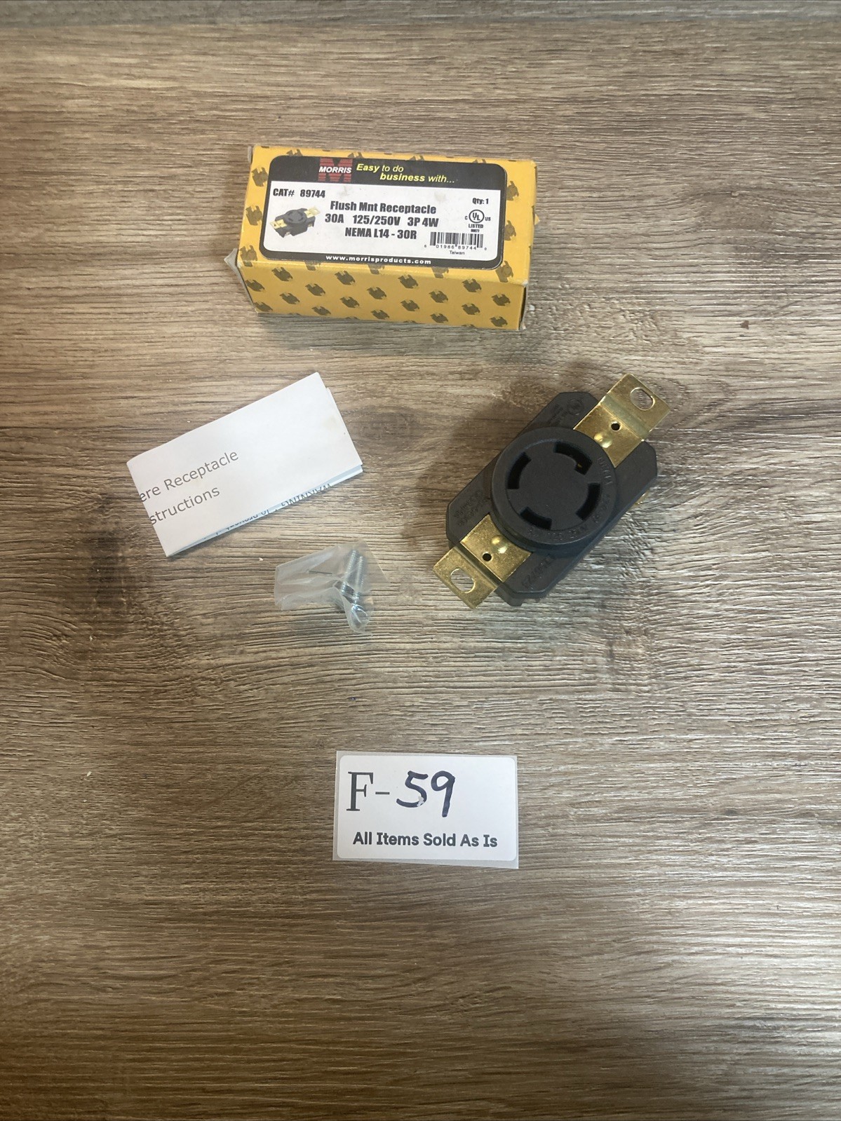 MORRIS 89744 FLUSH MOUNT RECEPTACLE 125/250V 30A 2P 3W NEMA L14-30R NEW