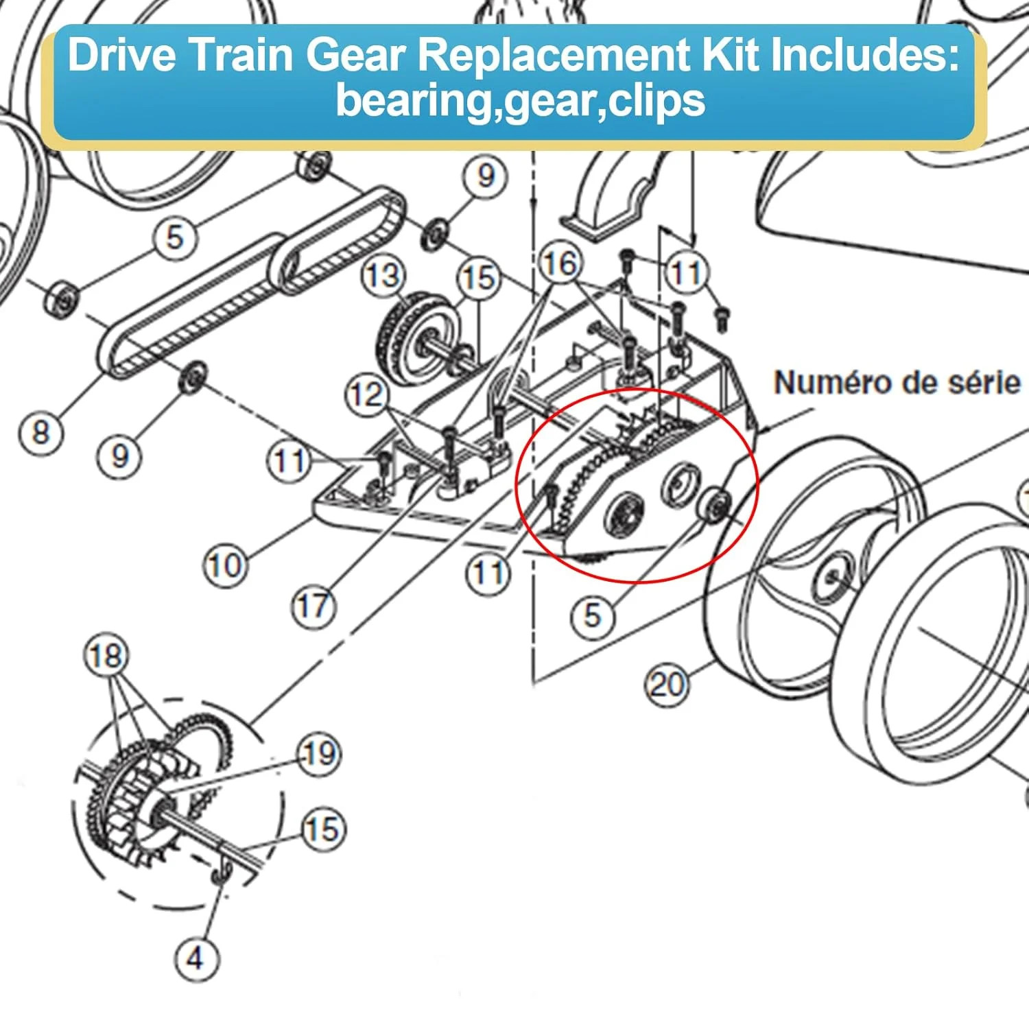 9-100-1132 Drive Train Gear Kit for Zodiac Polaris 360, 380, Vac-Sweep 360 & 380